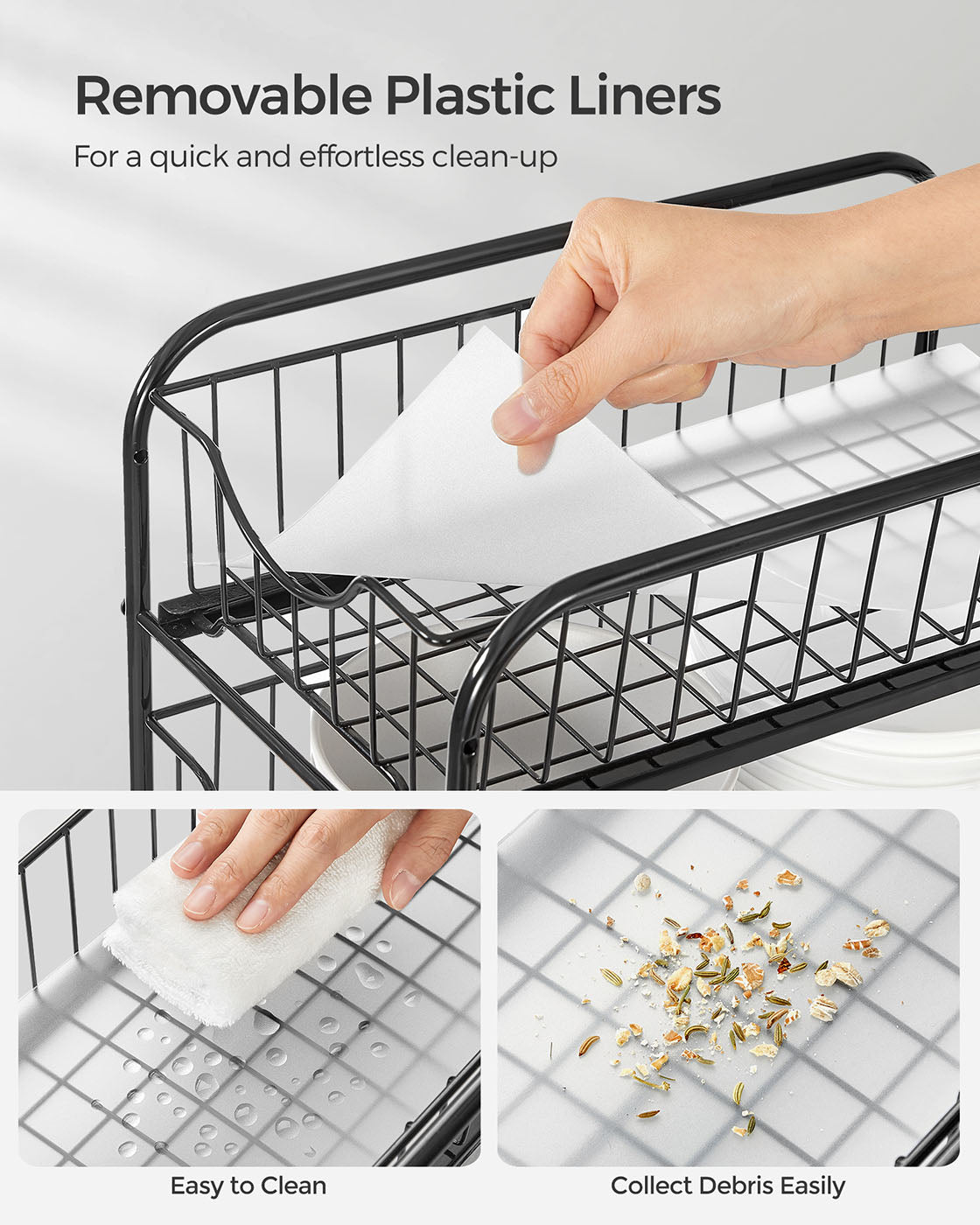 Set of 2 Sliding Basket Organizers - Metal - Classic Black - Stackable 2-Tier Under-Sink Storage for Kitchen & Bathroom