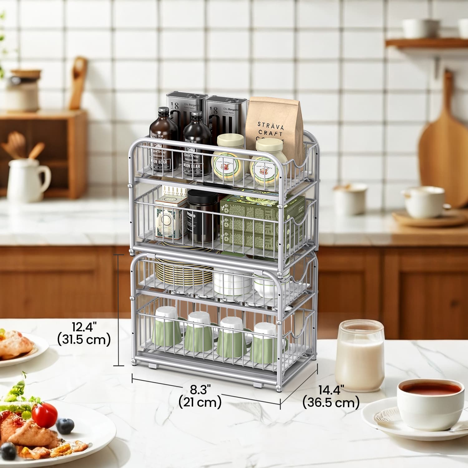 2-Tier Under Sink Organizer - Metal - Classic Black - Stackable with Sliding Baskets