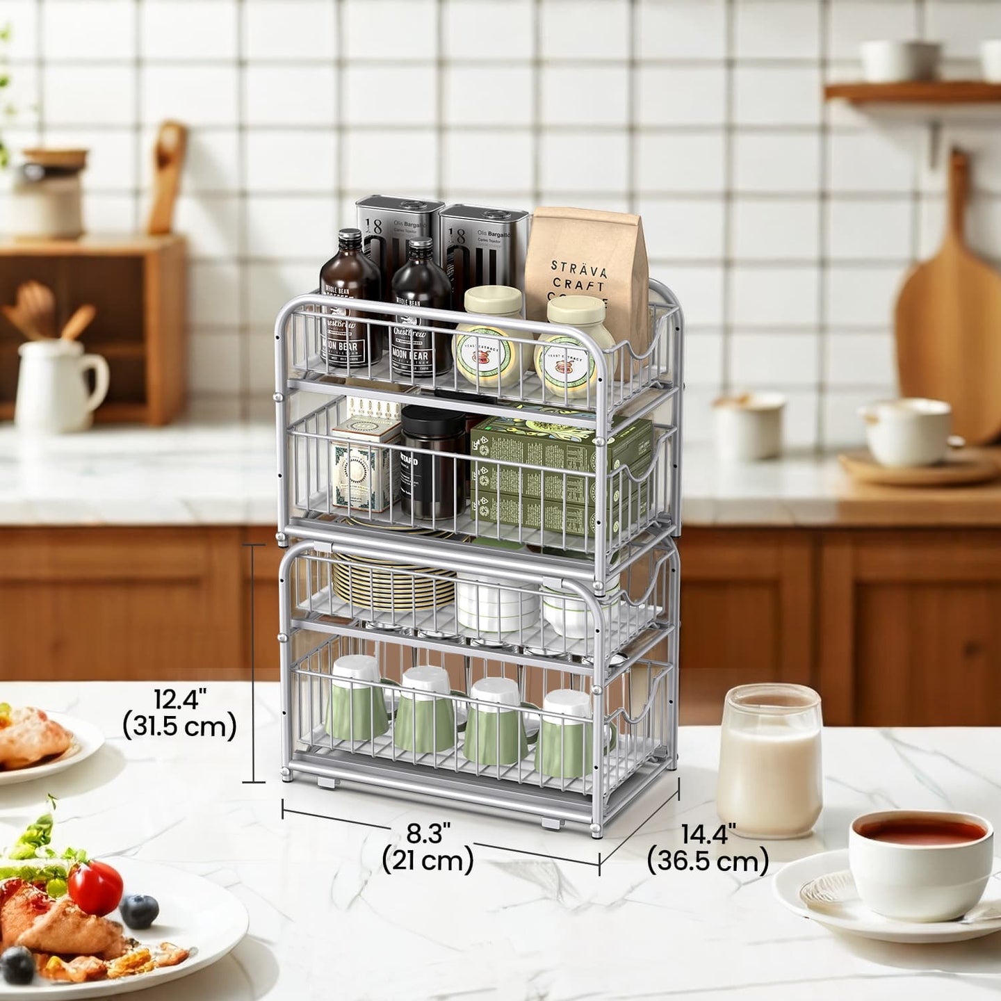2-Tier Under Sink Organizer - Metal - Classic Black - Stackable with Sliding Baskets