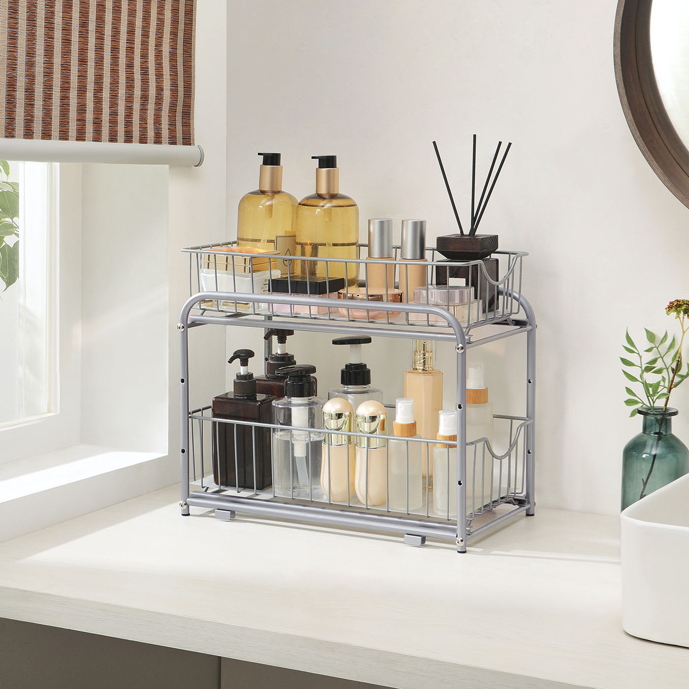 2-Tier Under Sink Storage Organiser - Metal - Classic Black - Sliding Basket Drawers