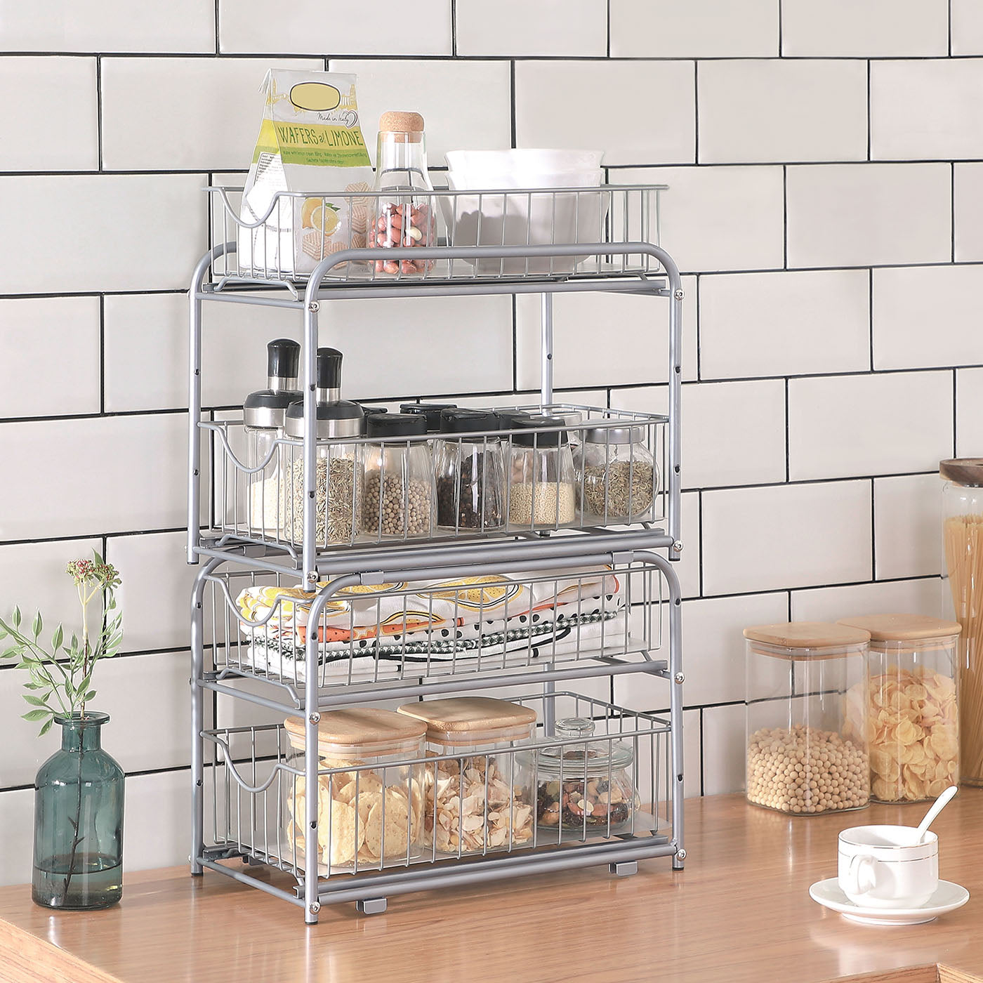 2-Tier Under Sink Storage Organiser - Metal - Classic Black - Sliding Basket Drawers