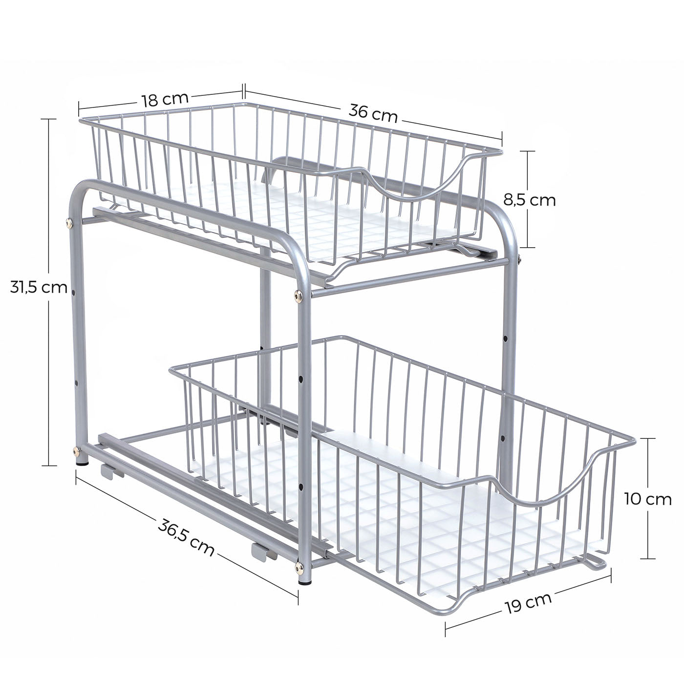 2-Tier Under Sink Storage Organiser - Metal - Classic Black - Sliding Basket Drawers