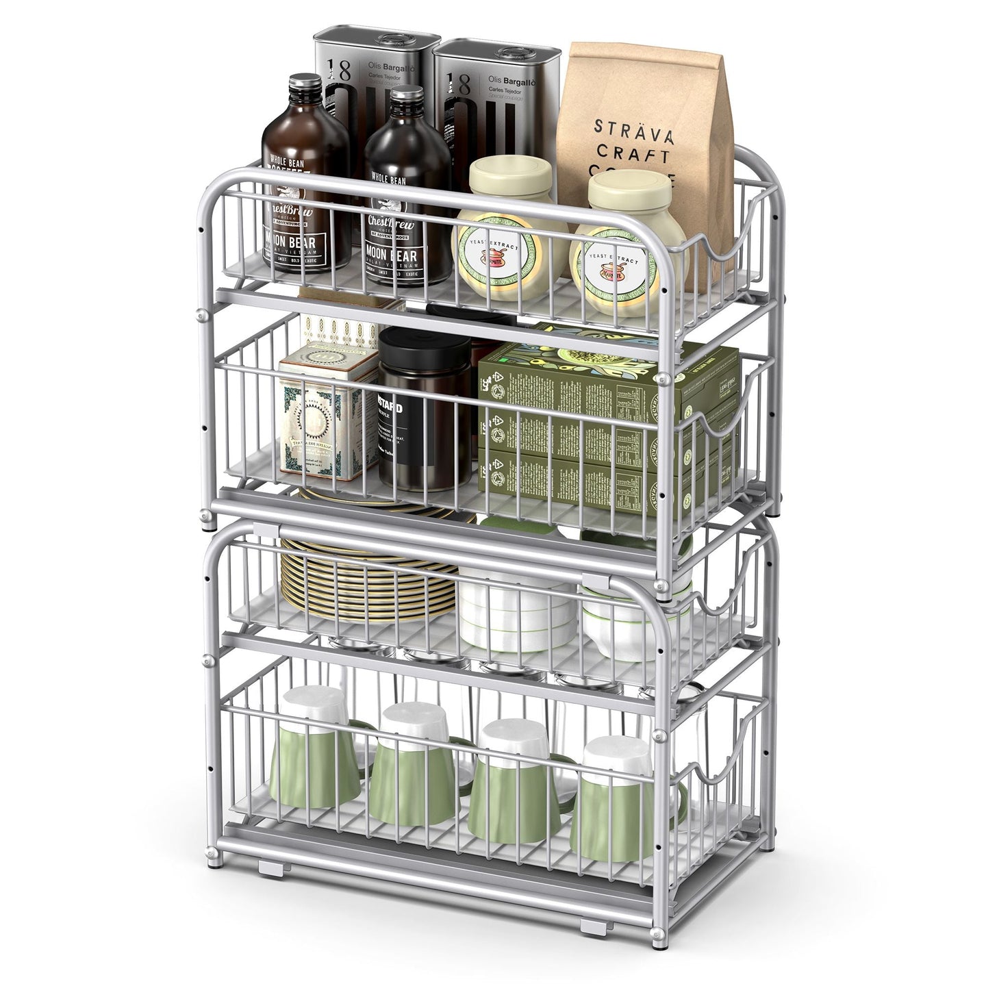 Set of 2 Sliding Basket Organizers - Silver - Metallic
