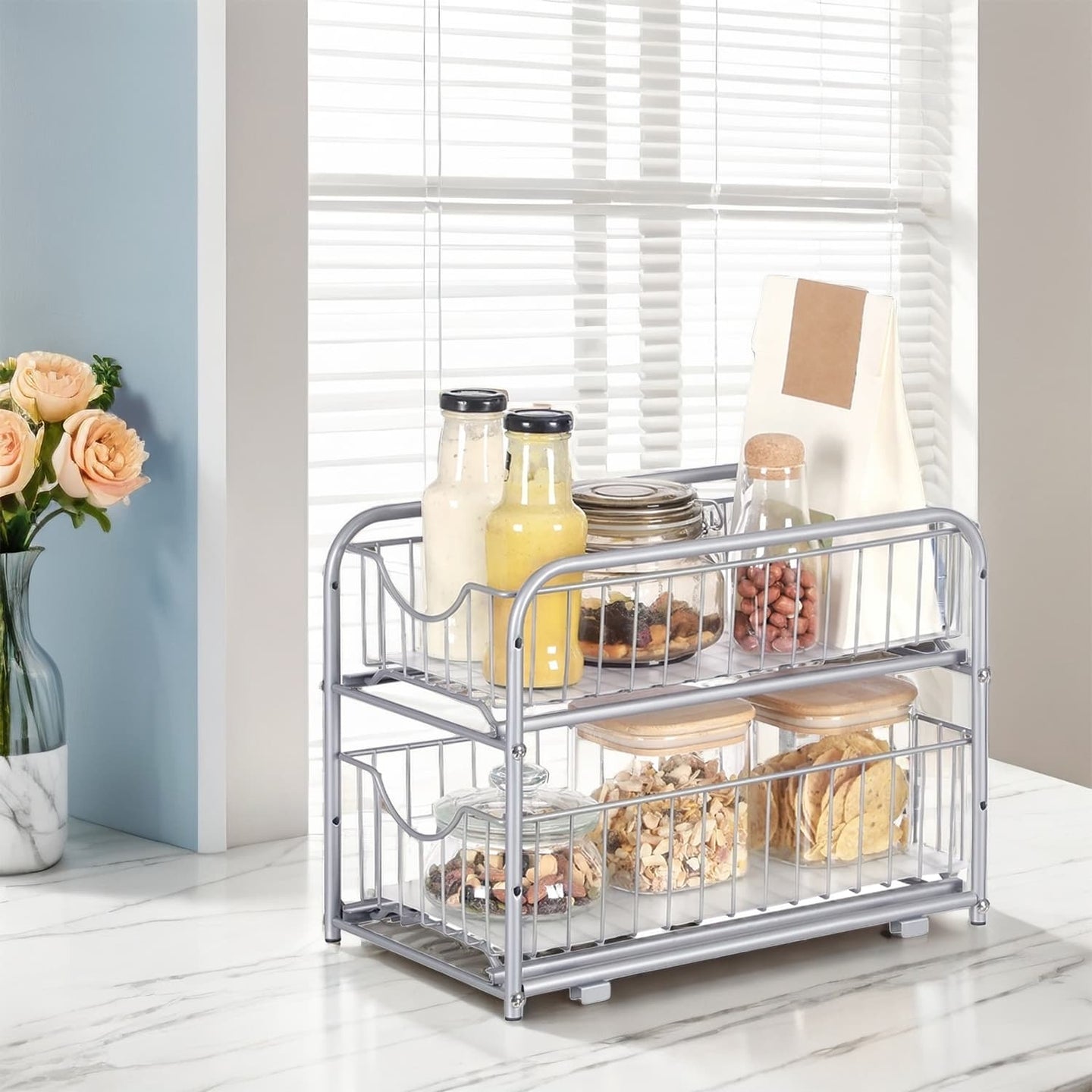 2-Tier Under Sink Organizer - Metal - Classic Black - Stackable with Sliding Basket Drawers