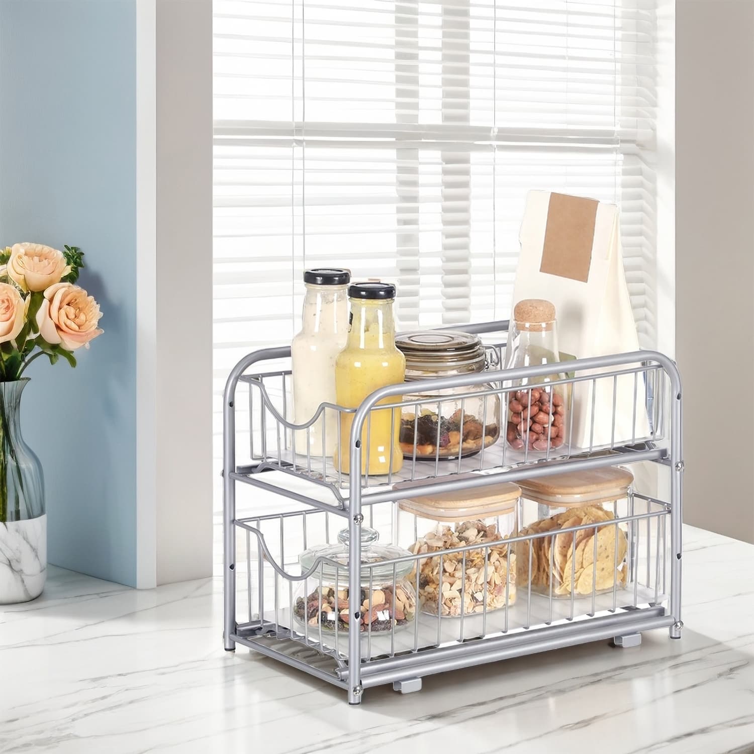 2-Tier Under Sink Organizer - Metal - Classic Black - Stackable with Sliding Basket Drawers