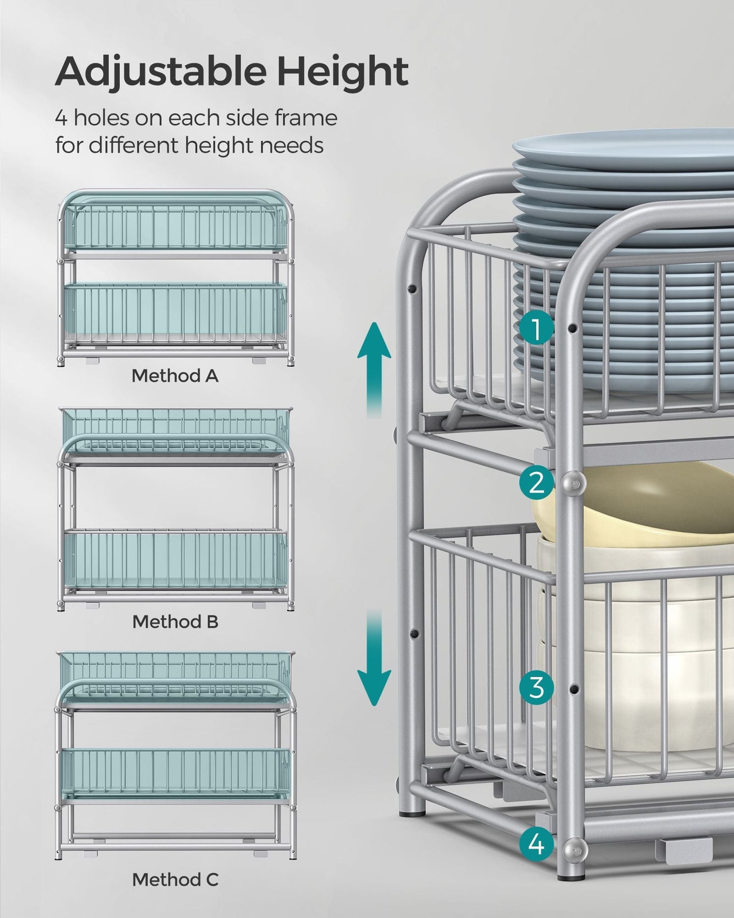 Set of 2 Sliding Basket Organizers - Silver - Metallic