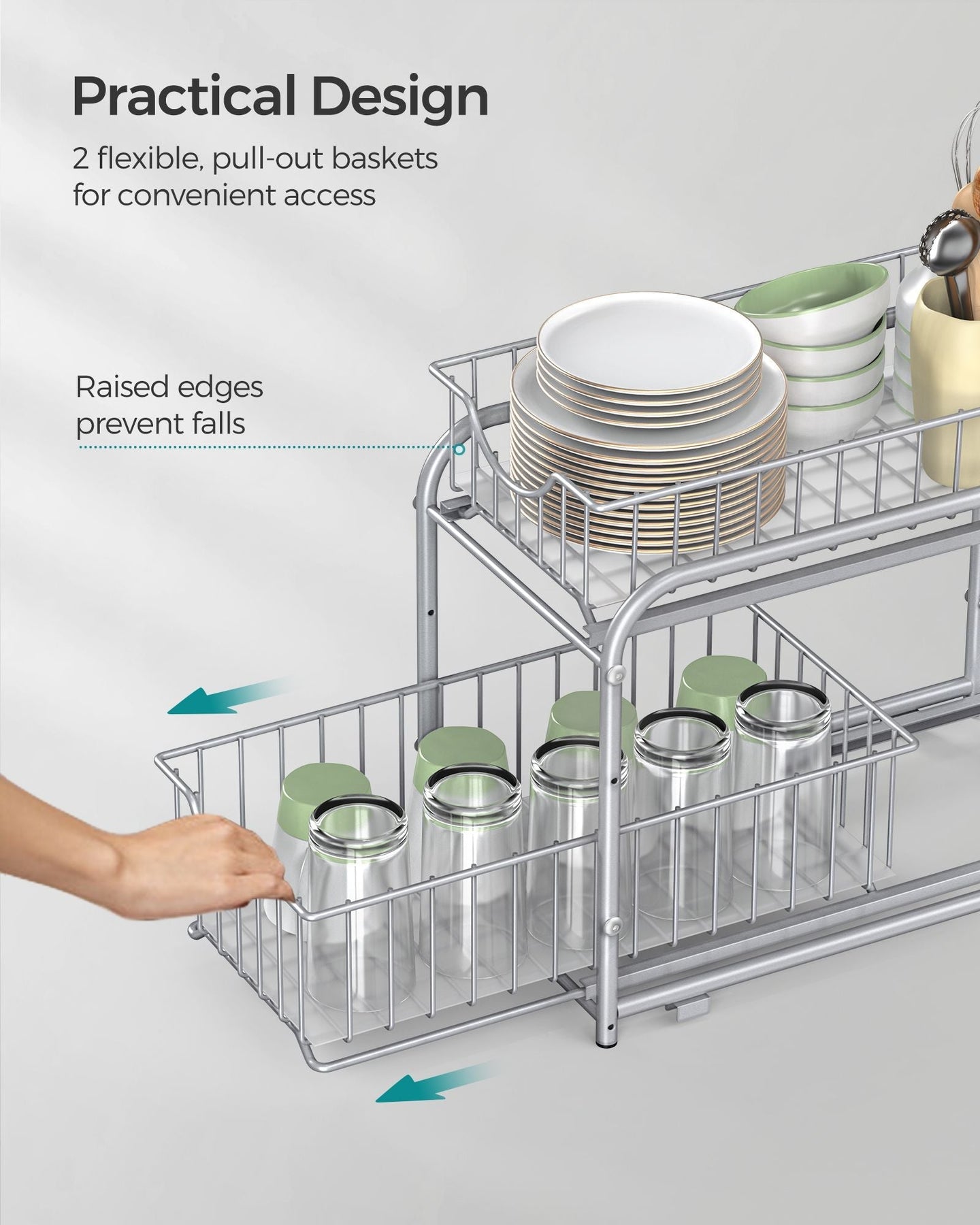 Set of 2 Sliding Basket Organizers - Silver - Metallic