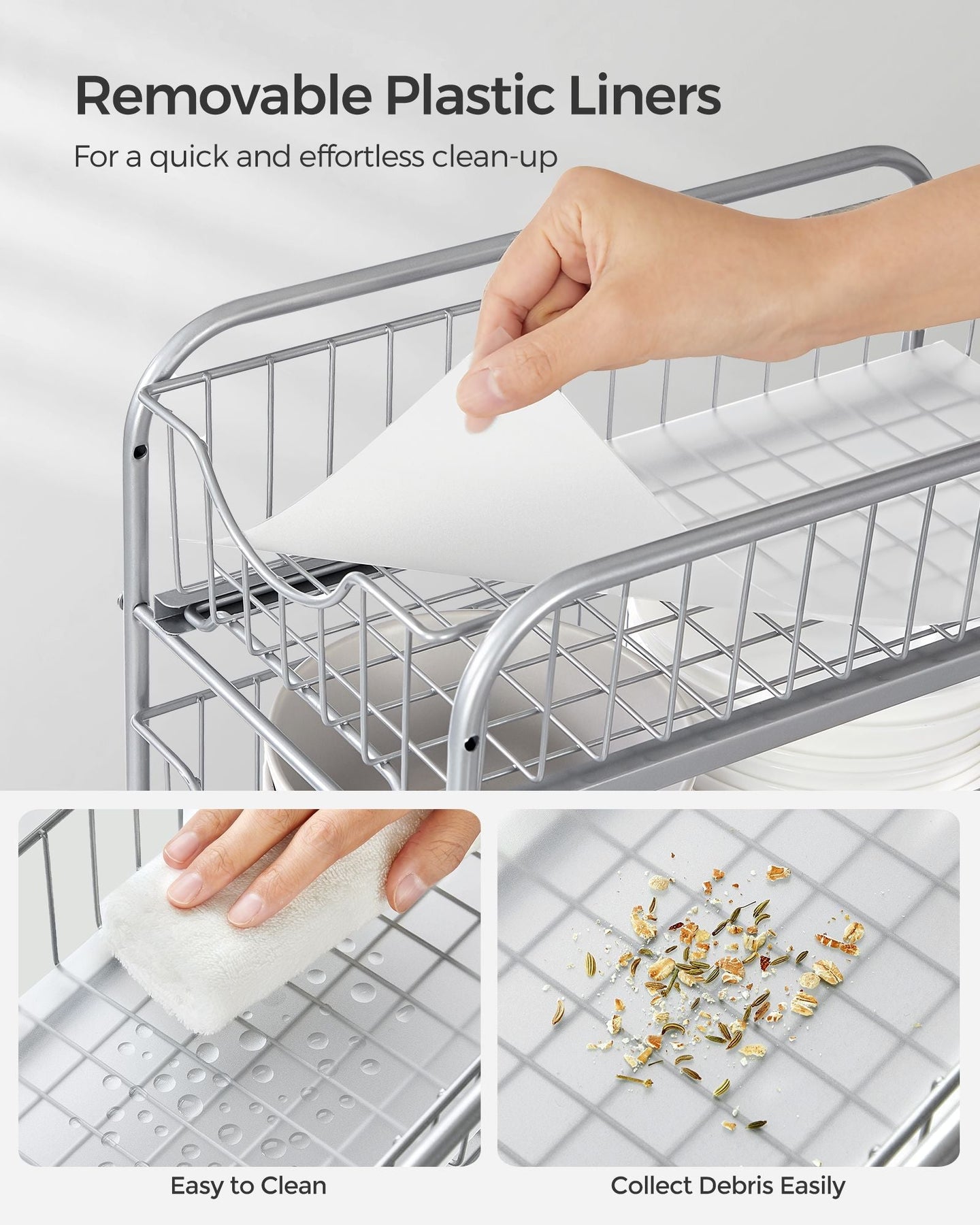 Set of 2 Sliding Basket Organizers - Silver - Metallic