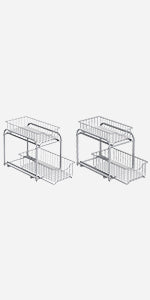 Set of 2 Sliding Basket Organizers - Silver - Metallic