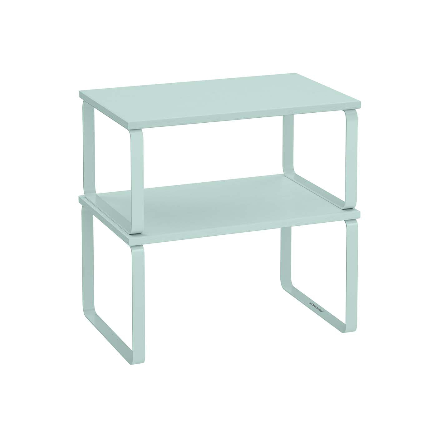 Set of 2 Stackable Expandable Kitchen Spice Racks - Metal - Moonlight Green - Organisers for Cupboards