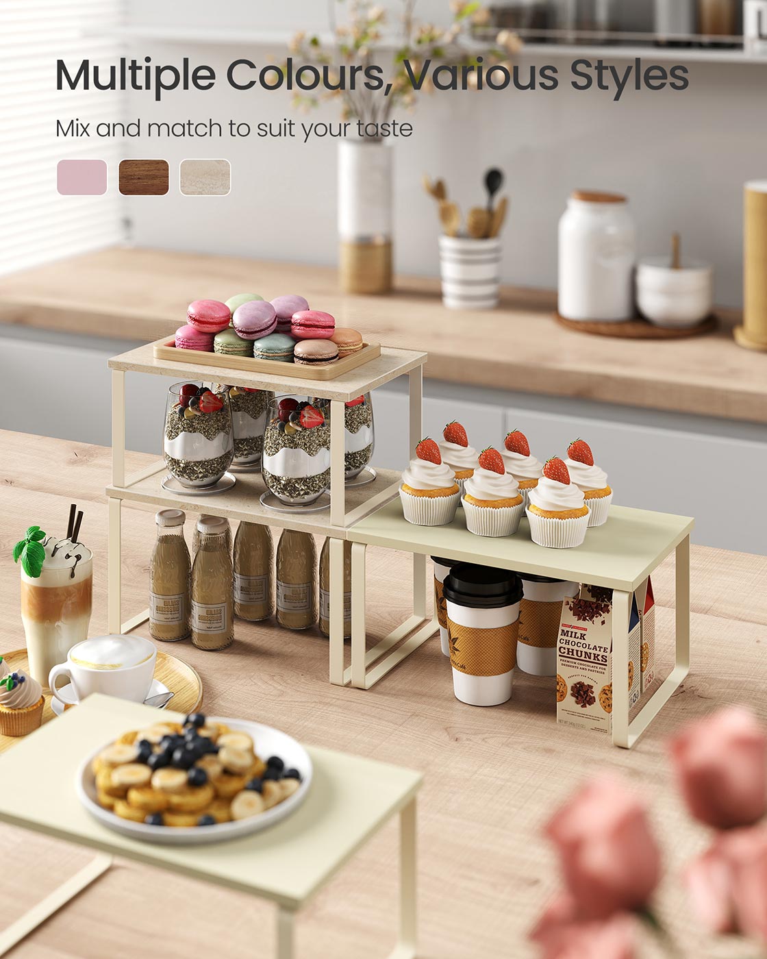 Spice Rack Set - Metal - Travertine Beige - Expandable and Stackable Design