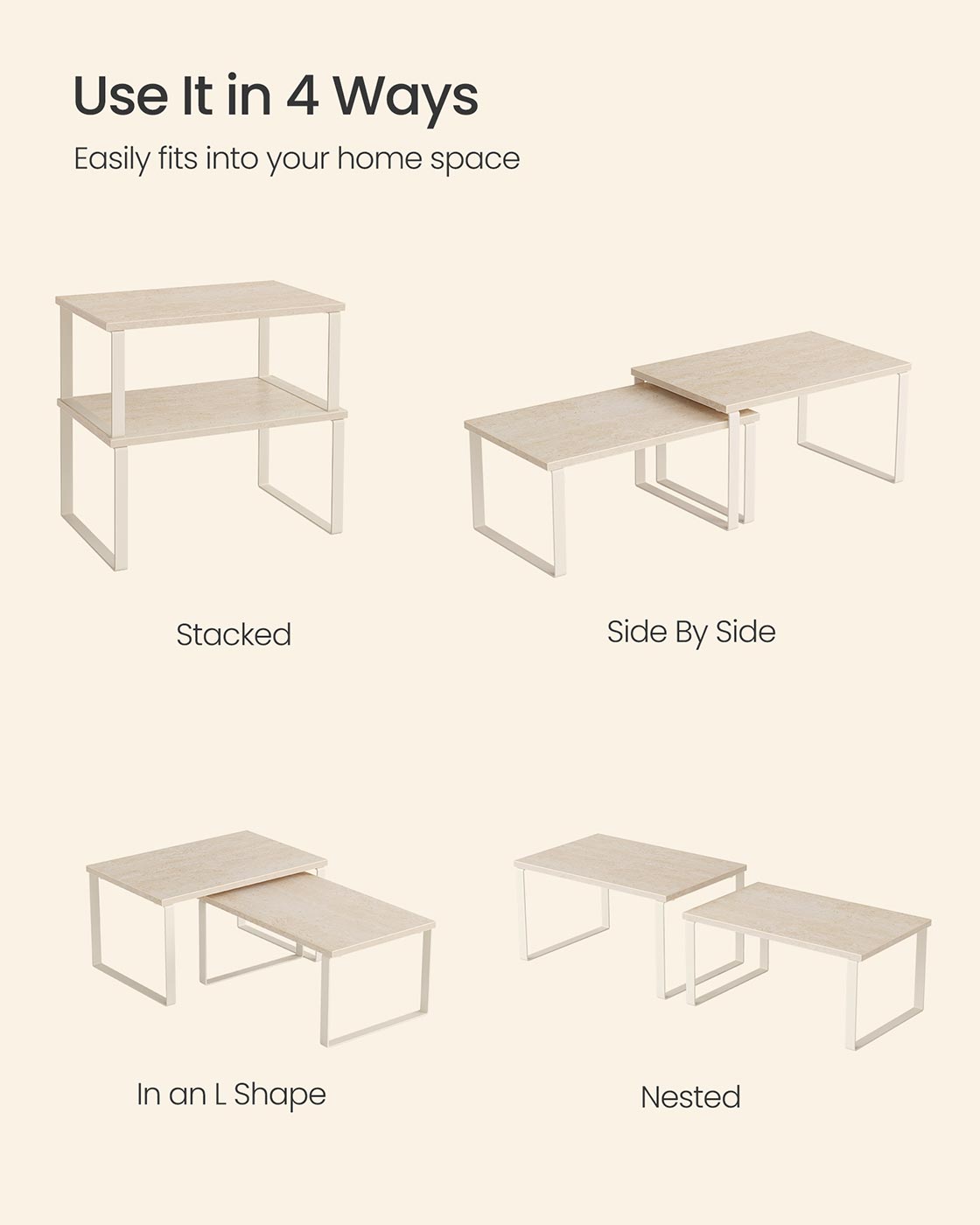 Spice Rack Set - Metal - Travertine Beige - Expandable and Stackable Design