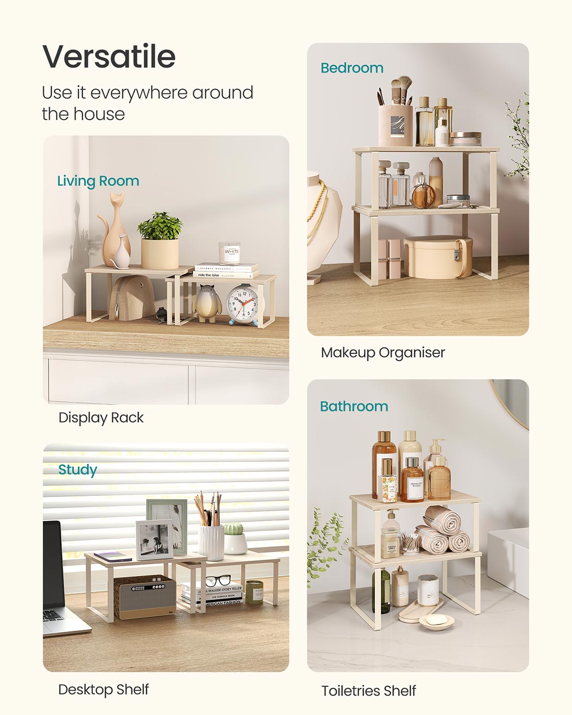 Spice Rack Set - Metal - Travertine Beige - Expandable and Stackable Design