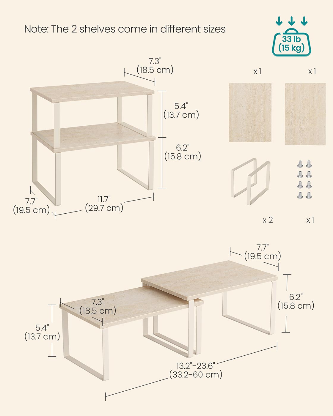 Spice Rack Set - Metal - Travertine Beige - Expandable and Stackable Design