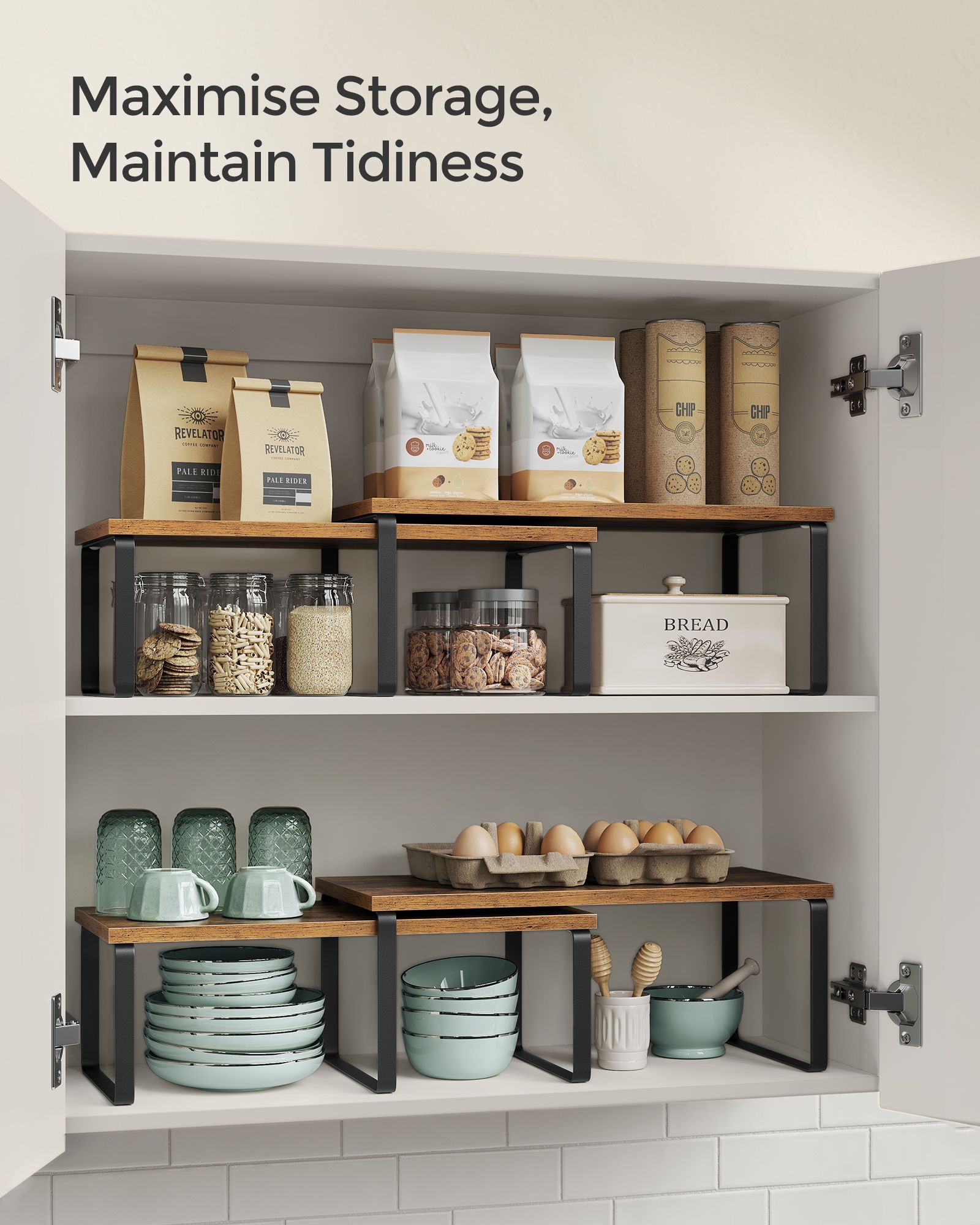 Set of 2 Cupboard Shelf Organisers - Metal - Expandable and Stackable