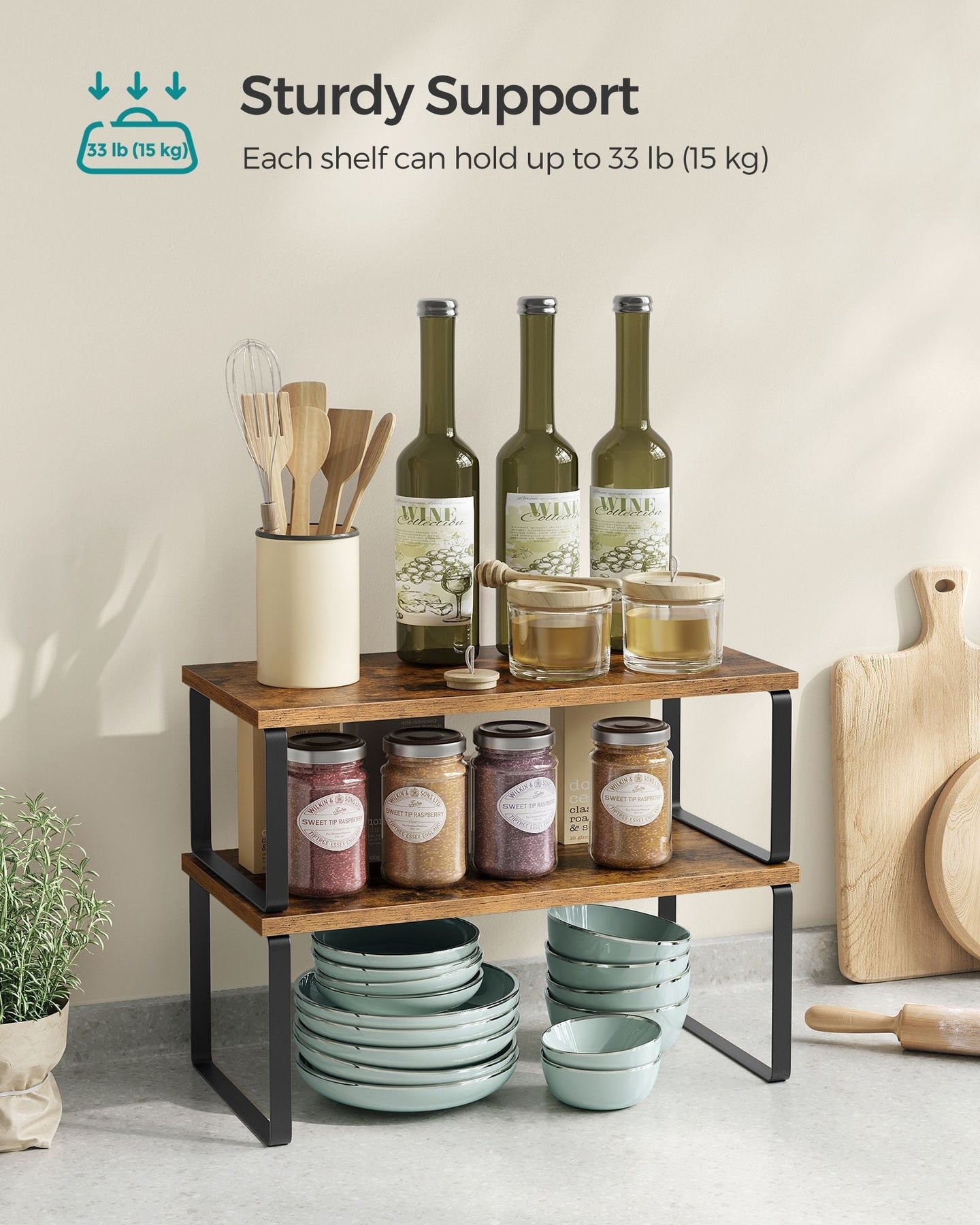 Set of 2 Cupboard Shelf Organisers - Metal - Expandable and Stackable
