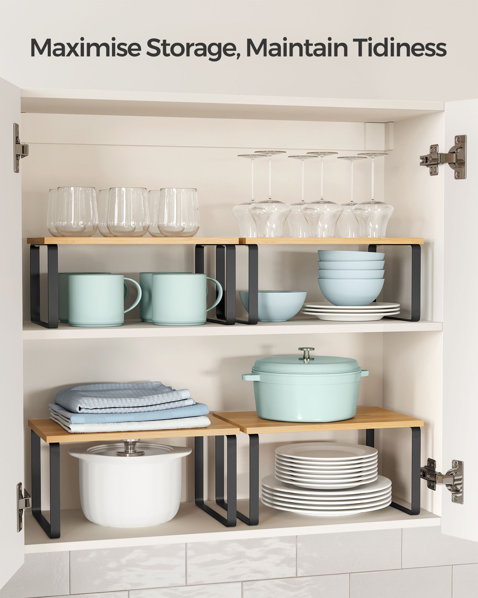 Set of 2 Stackable Spice Racks - Metal - Apricot Orange - Expandable Kitchen Shelf Organiser