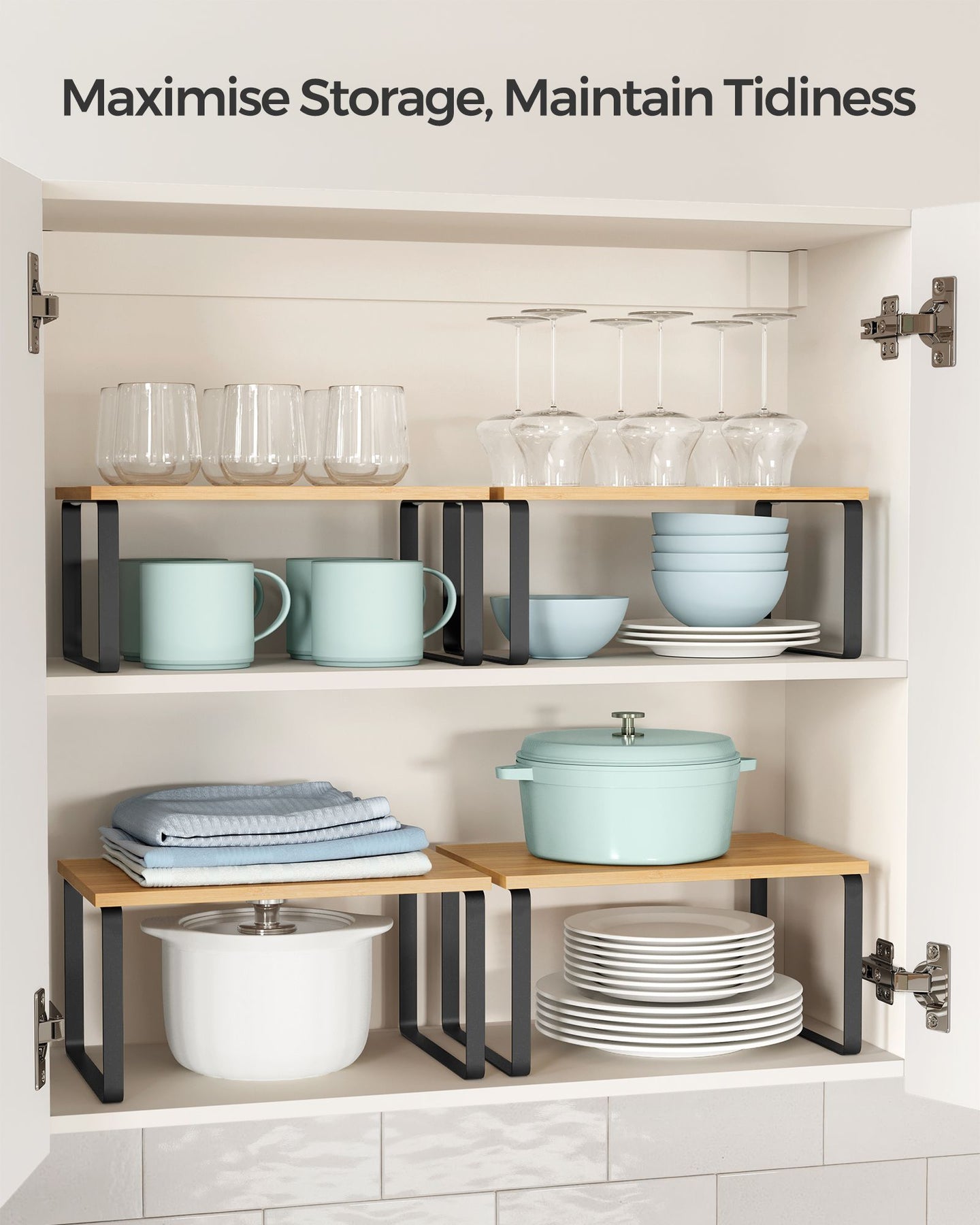 Set of 2 Stackable Spice Racks - Metal - Apricot Orange - Expandable Kitchen Shelf Organiser
