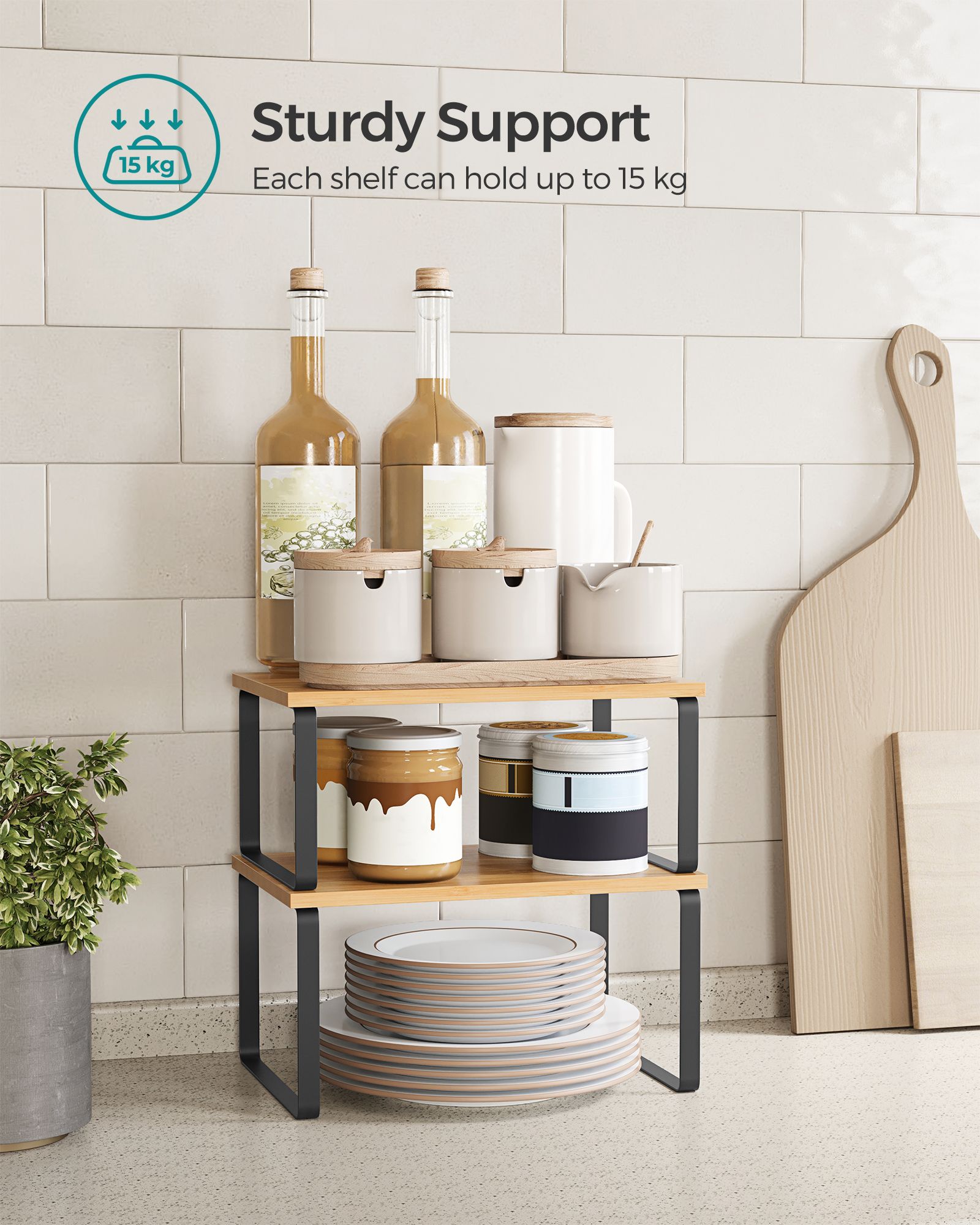 Set of 2 Stackable Spice Racks - Metal - Apricot Orange - Expandable Kitchen Shelf Organiser