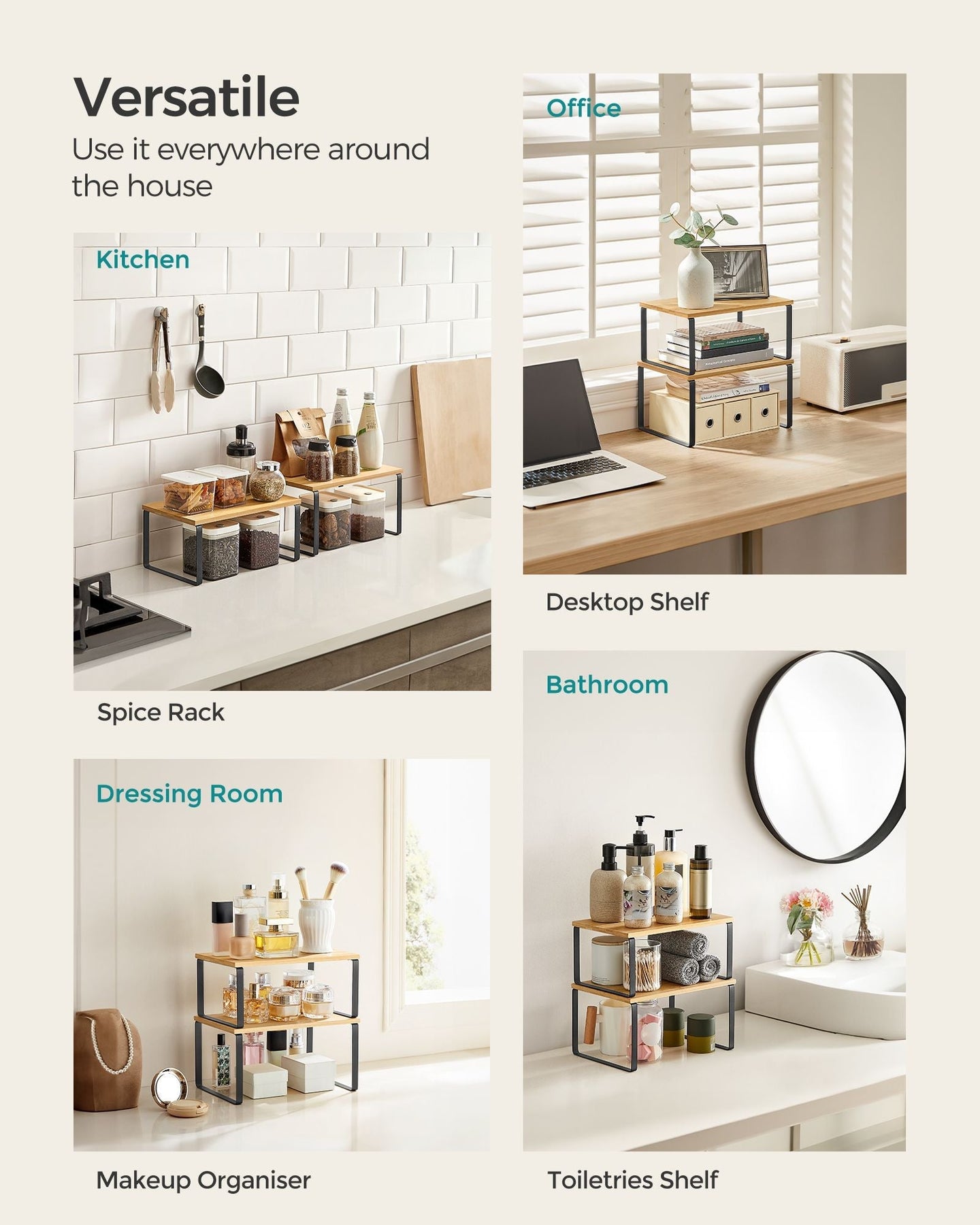 Set of 2 Stackable Spice Racks - Metal - Apricot Orange - Expandable Kitchen Shelf Organiser
