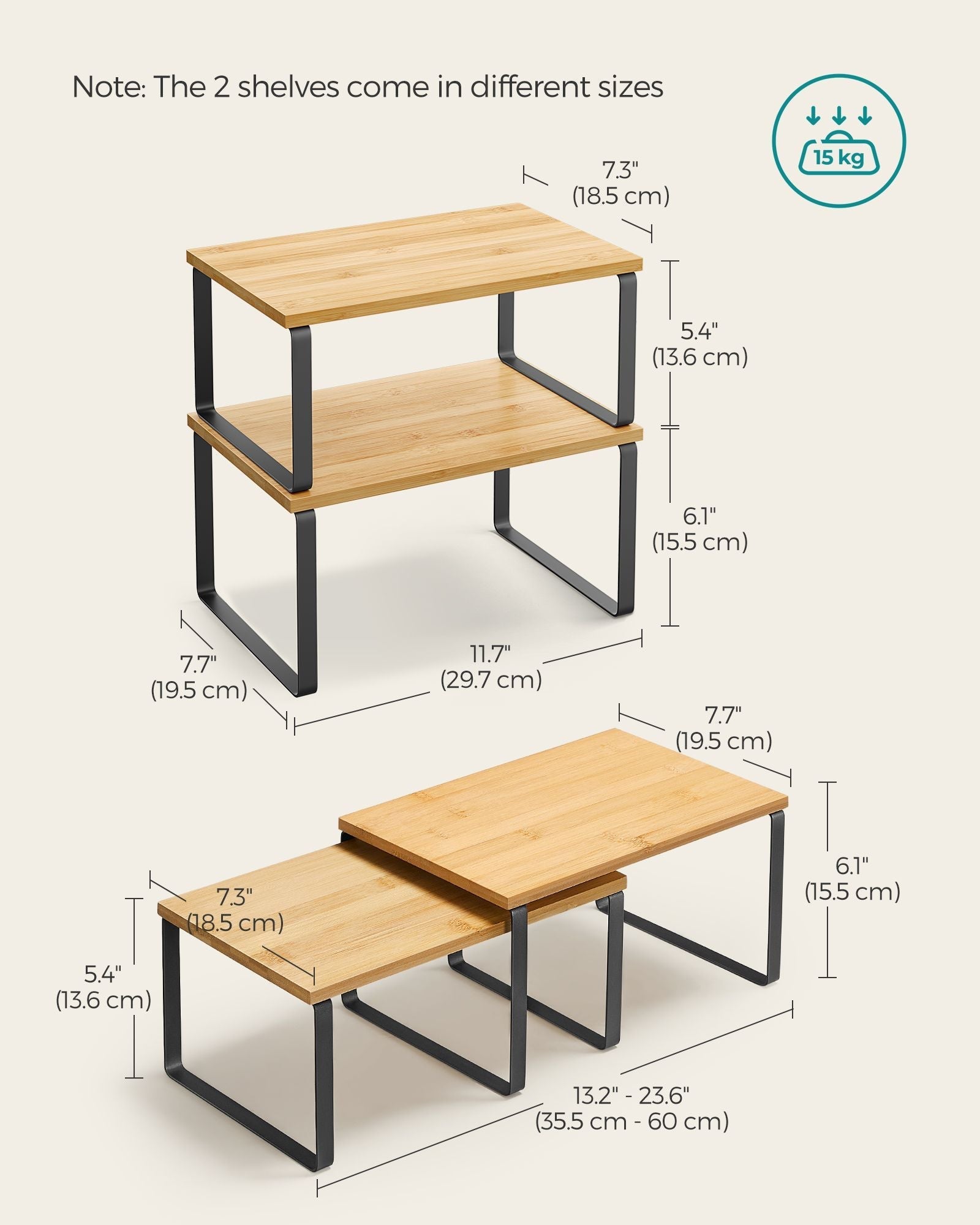 Set of 2 Stackable Spice Racks - Metal - Apricot Orange - Expandable Kitchen Shelf Organiser