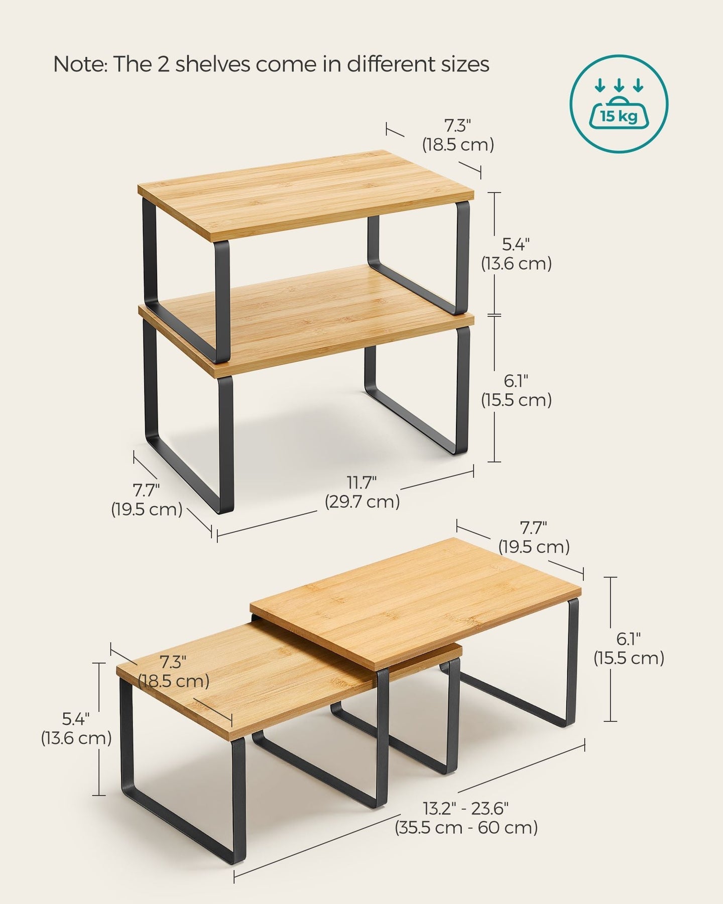 Set of 2 Stackable Spice Racks - Metal - Apricot Orange - Expandable Kitchen Shelf Organiser