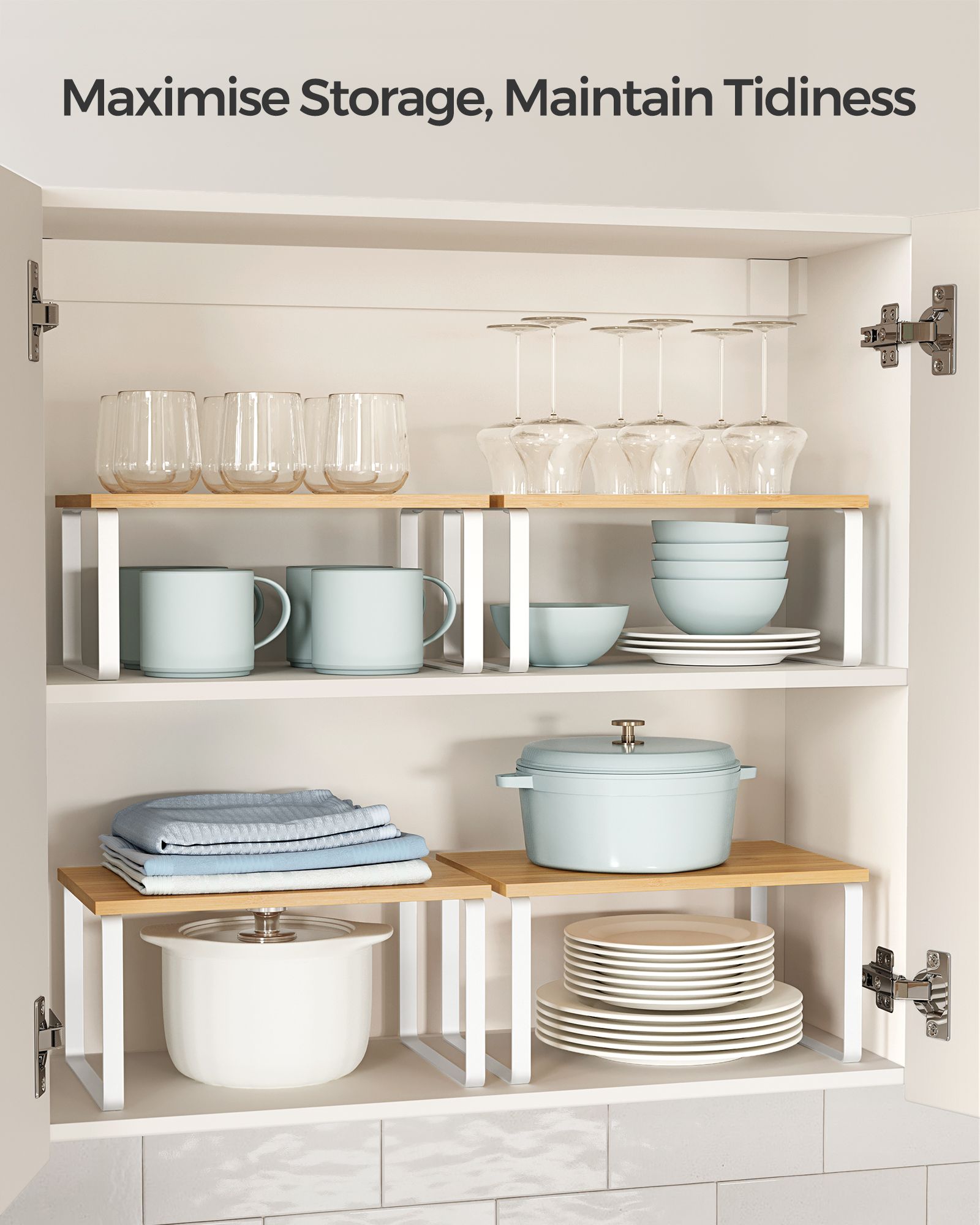 Set of 2 Stackable Spice Racks - Metal - Apricot Orange - Expandable Kitchen Shelf Organiser