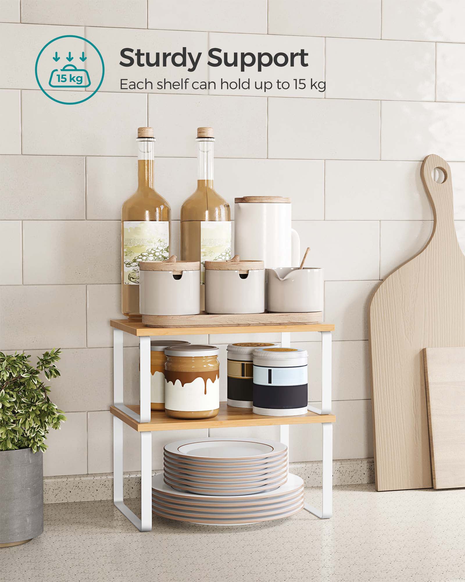 Set of 2 Stackable Spice Racks - Metal - Apricot Orange - Expandable Kitchen Shelf Organiser