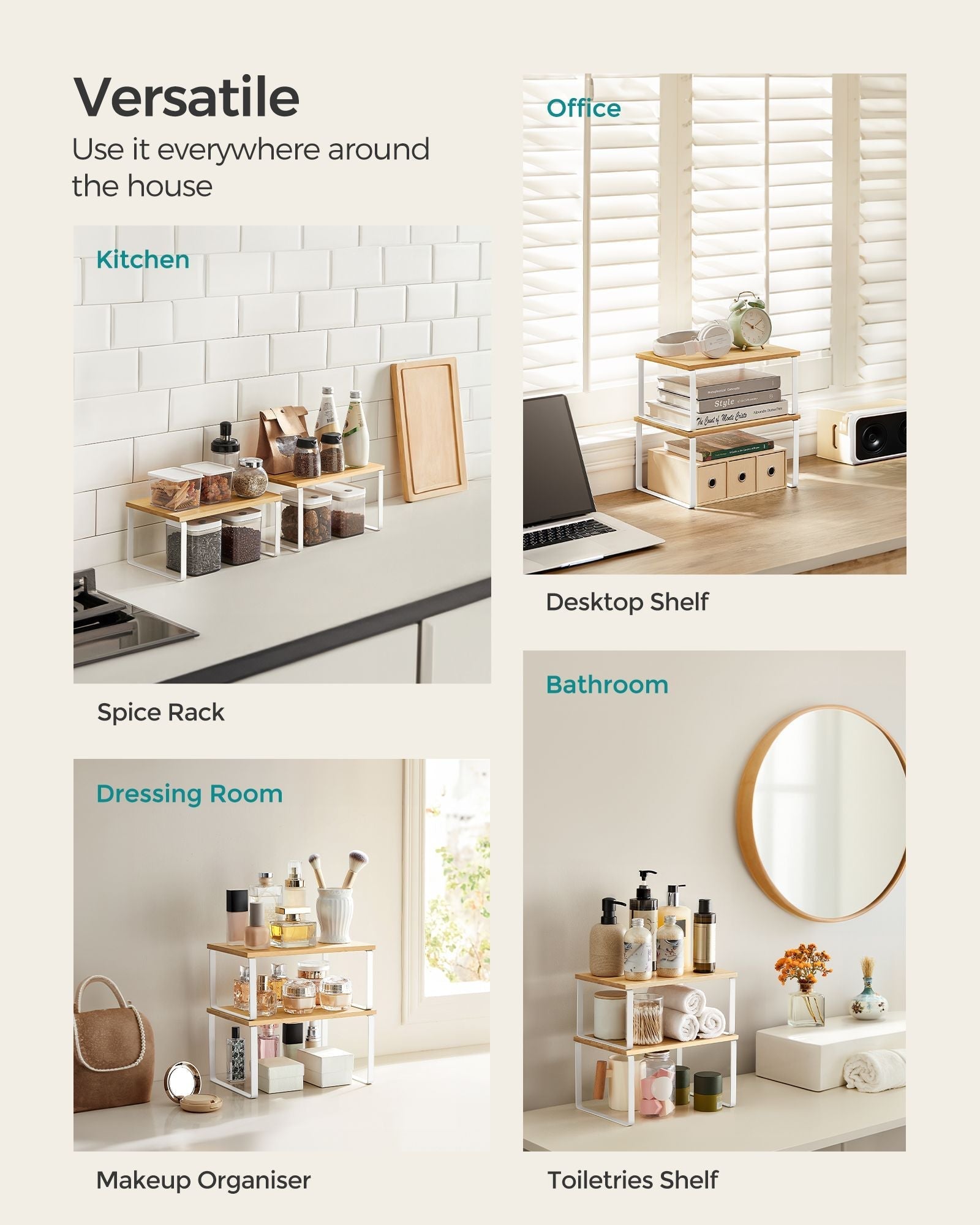 Set of 2 Stackable Spice Racks - Metal - Apricot Orange - Expandable Kitchen Shelf Organiser