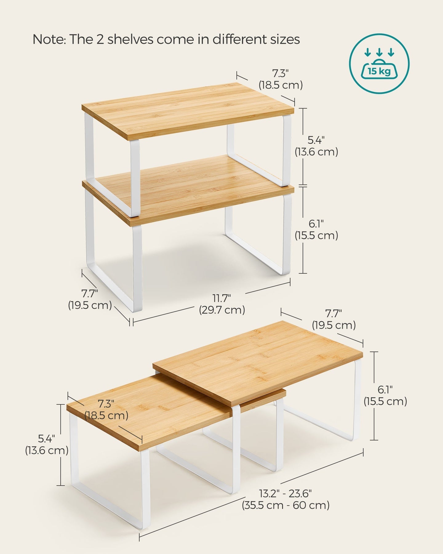 Set of 2 Stackable Spice Racks - Metal - Apricot Orange - Expandable Kitchen Shelf Organiser