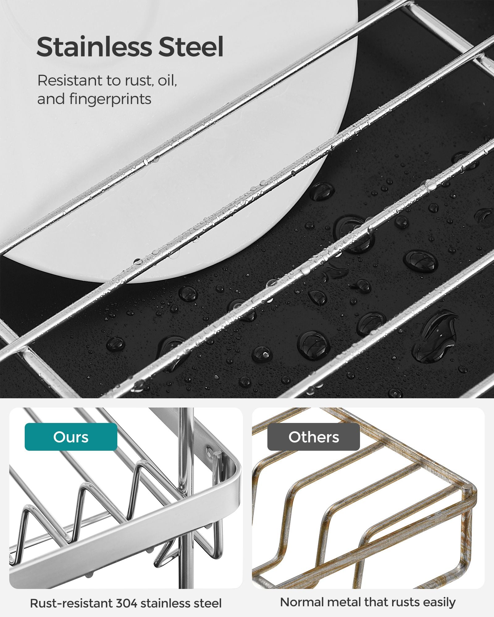 2-Tier Dish Drainer - Metal - Silver - Rotatable and Extendable Drain Spout with Draining Board and Drip Tray