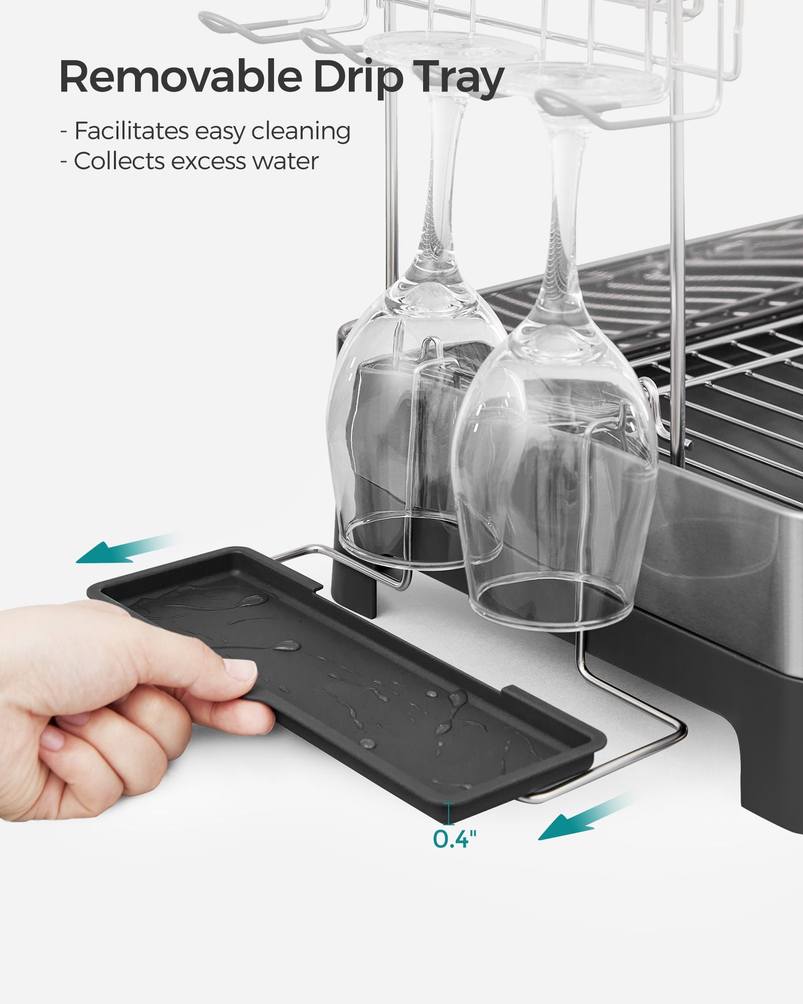 2-Tier Dish Drainer - Metal - Silver - Rotatable and Extendable Drain Spout with Draining Board and Drip Tray