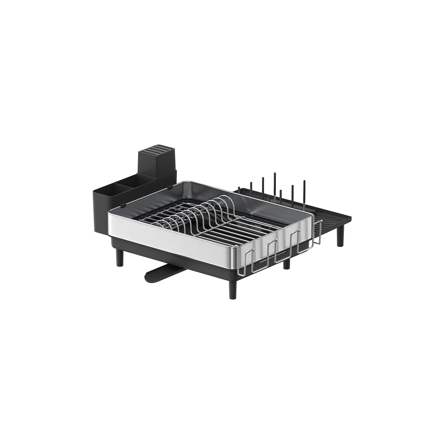 Expandable Dish Drainer Rack - Stainless Steel - Silver and Ink Black - Rotatable Spout and Multi-Holder Design