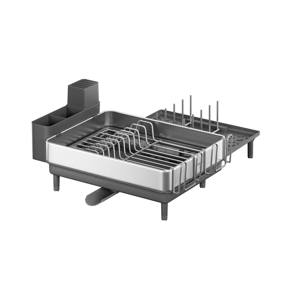 Dish Drainer Rack - Stainless Steel - Silver and Slate Grey - Expandable with Rotatable Spout