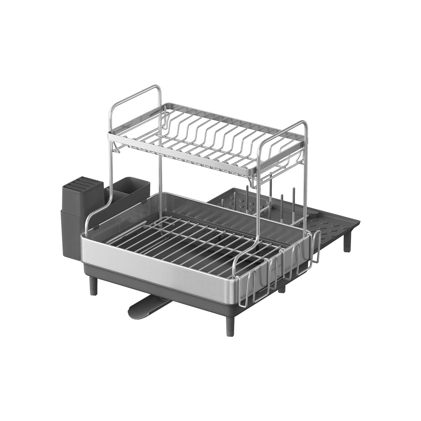 Dish Drainer Rack - Stainless Steel - Silver and Grey - Expandable with Rotatable Spout