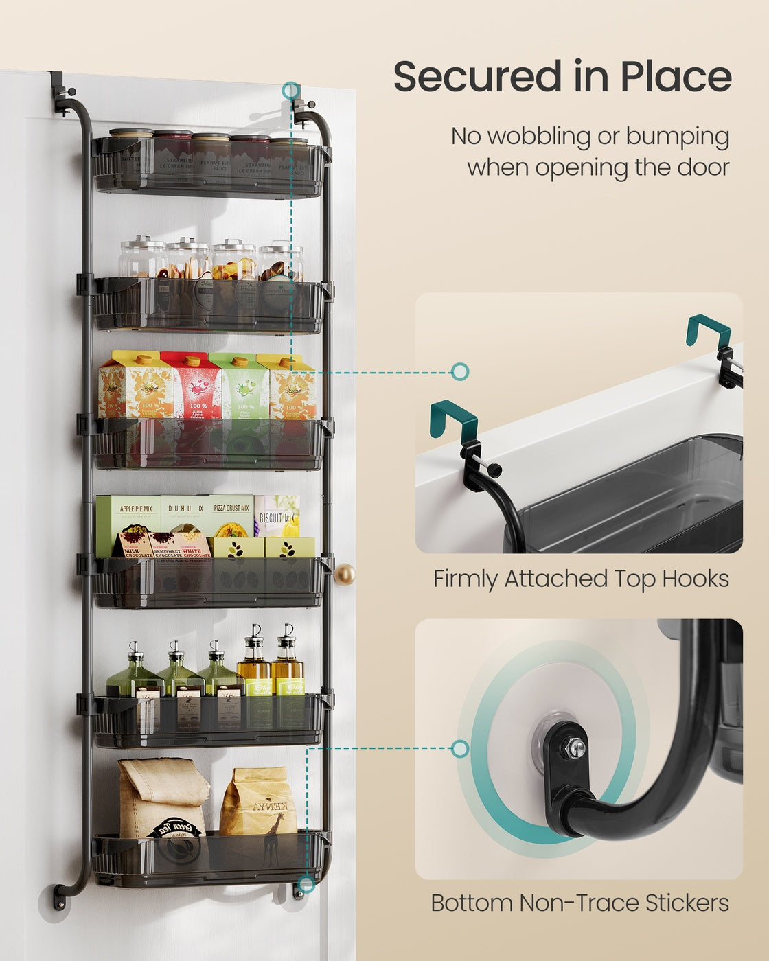 Over-the-Door Pantry Storage Organiser - 30L - Steel - 6-Tier Hanging Rack