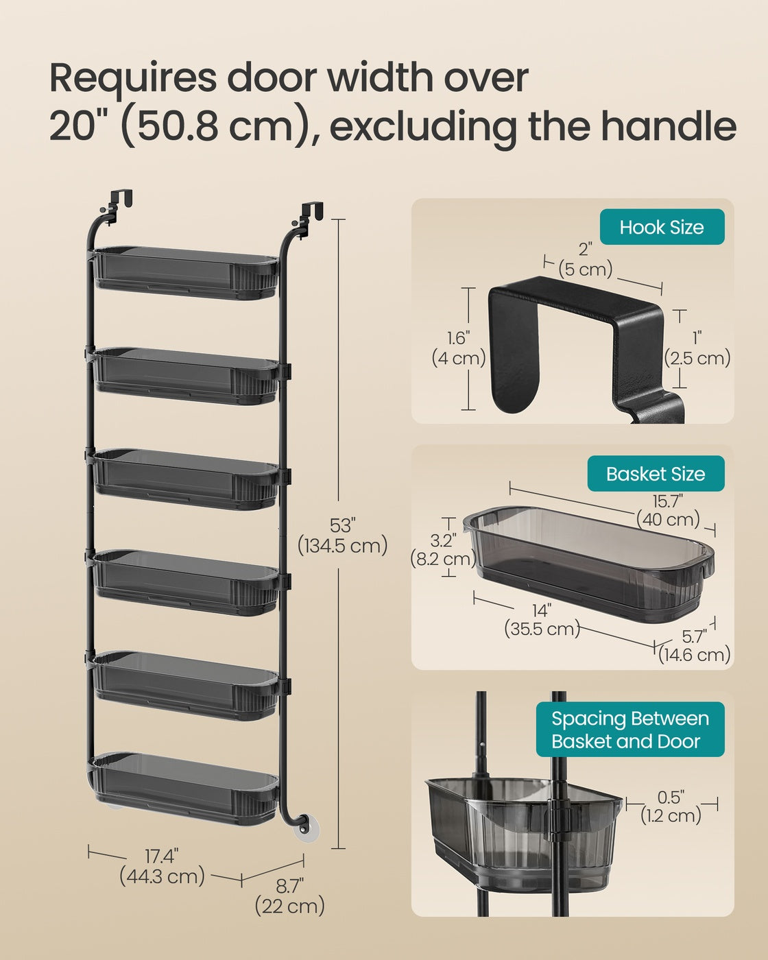Over-the-Door Pantry Storage Organiser - 30L - Steel - 6-Tier Hanging Rack