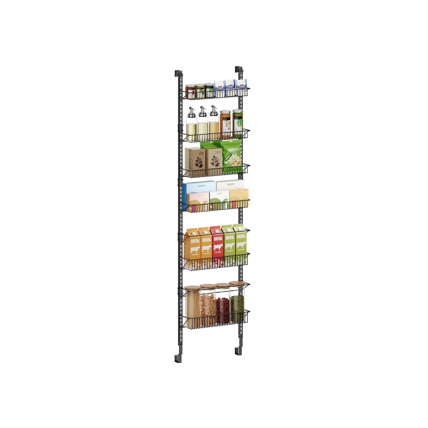 Wall-Mounted Spice Rack - Metal - Ink Black - Six Adjustable Baskets
