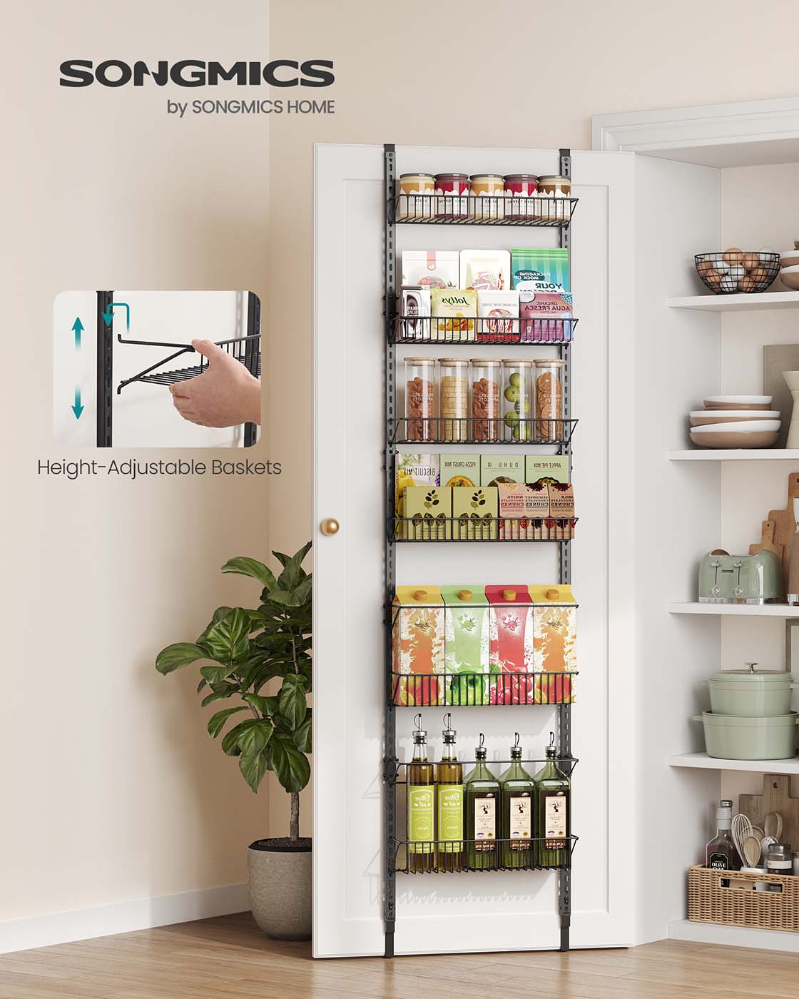 Wall-Mounted Spice Rack - Metal - Ink Black - Six Adjustable Baskets