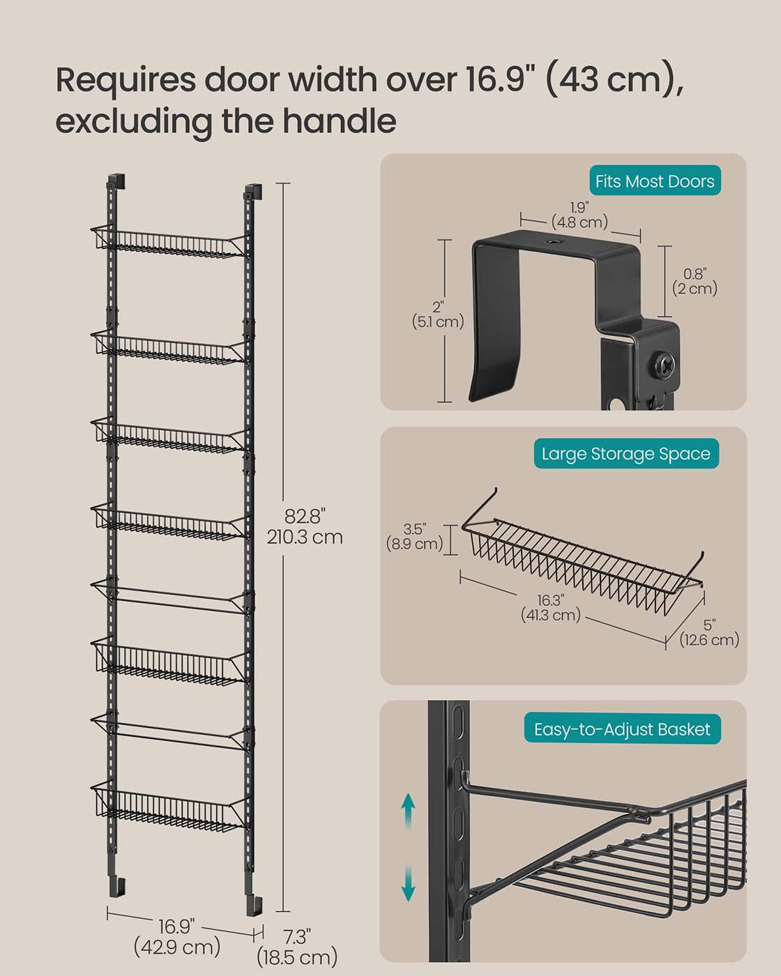 Wall-Mounted Spice Rack - Metal - Ink Black - Six Adjustable Baskets