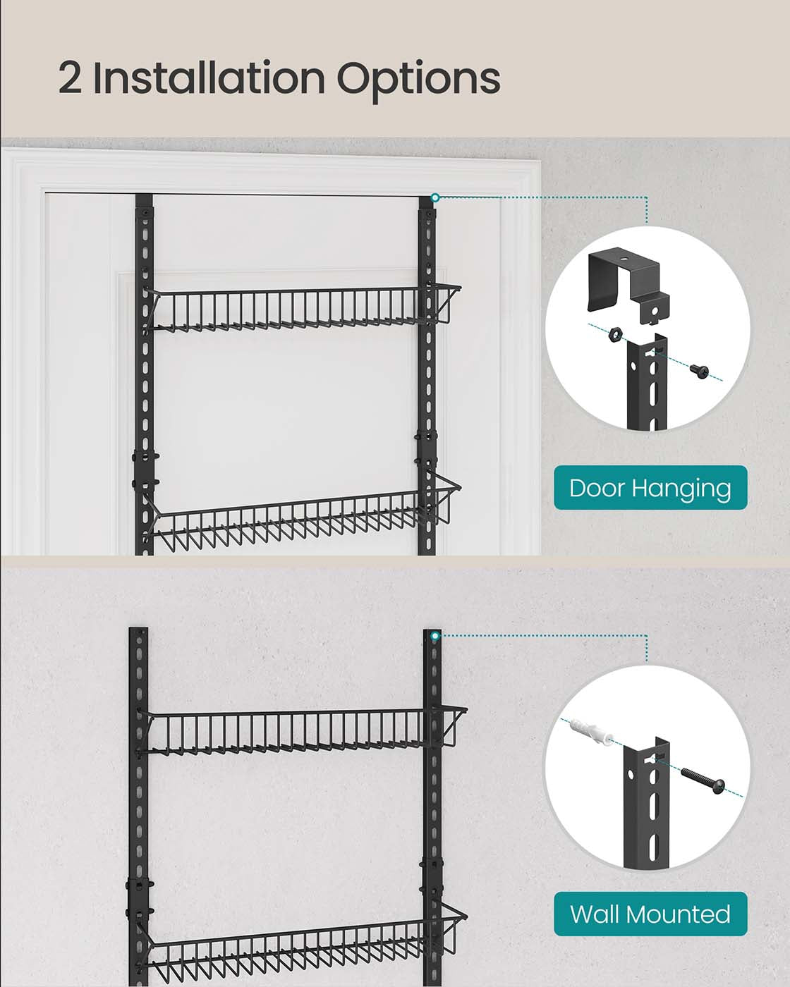 Wall-Mounted Spice Rack - Metal - Ink Black - Six Adjustable Baskets