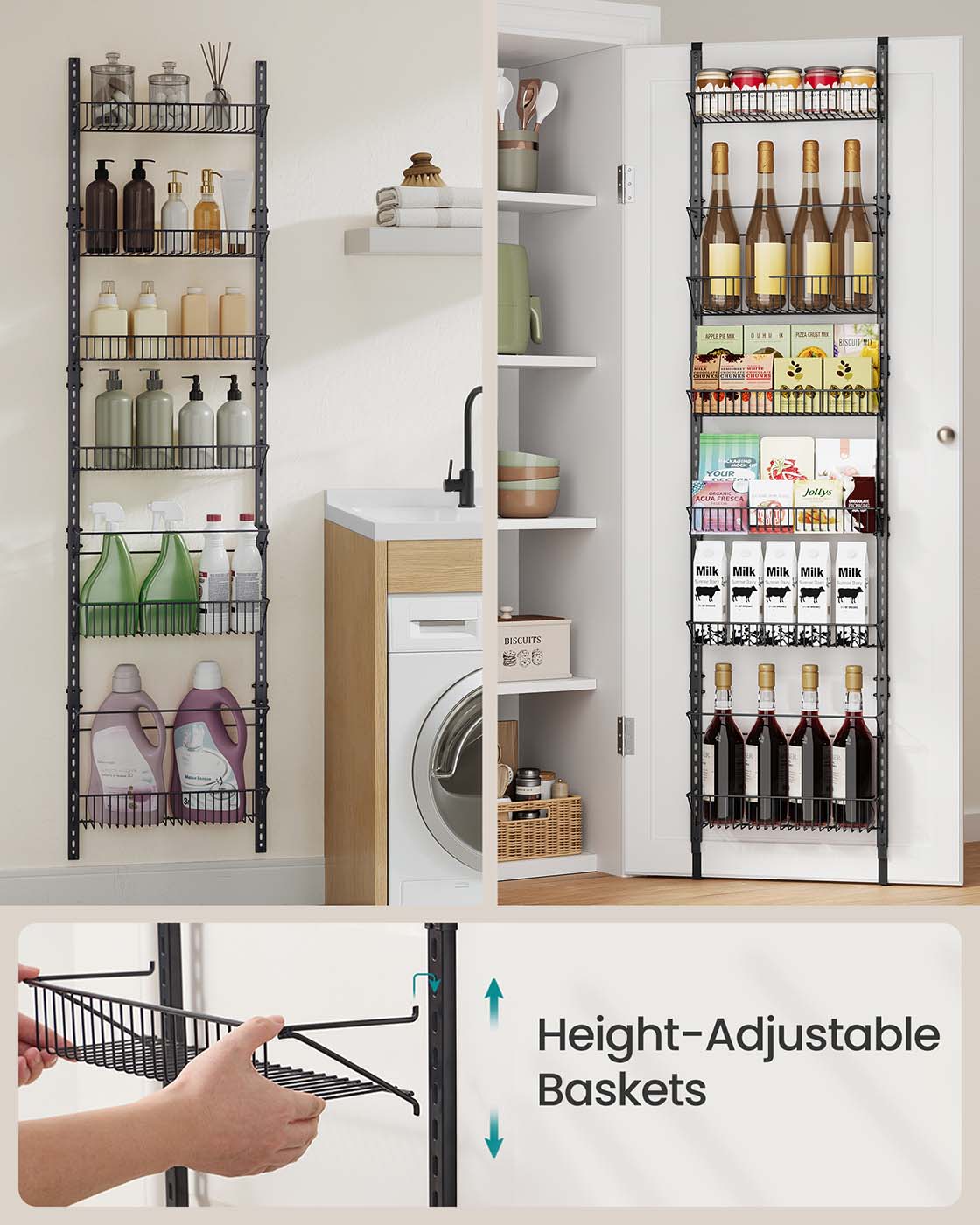 Wall-Mounted Spice Rack - Metal - Ink Black - Six Adjustable Baskets
