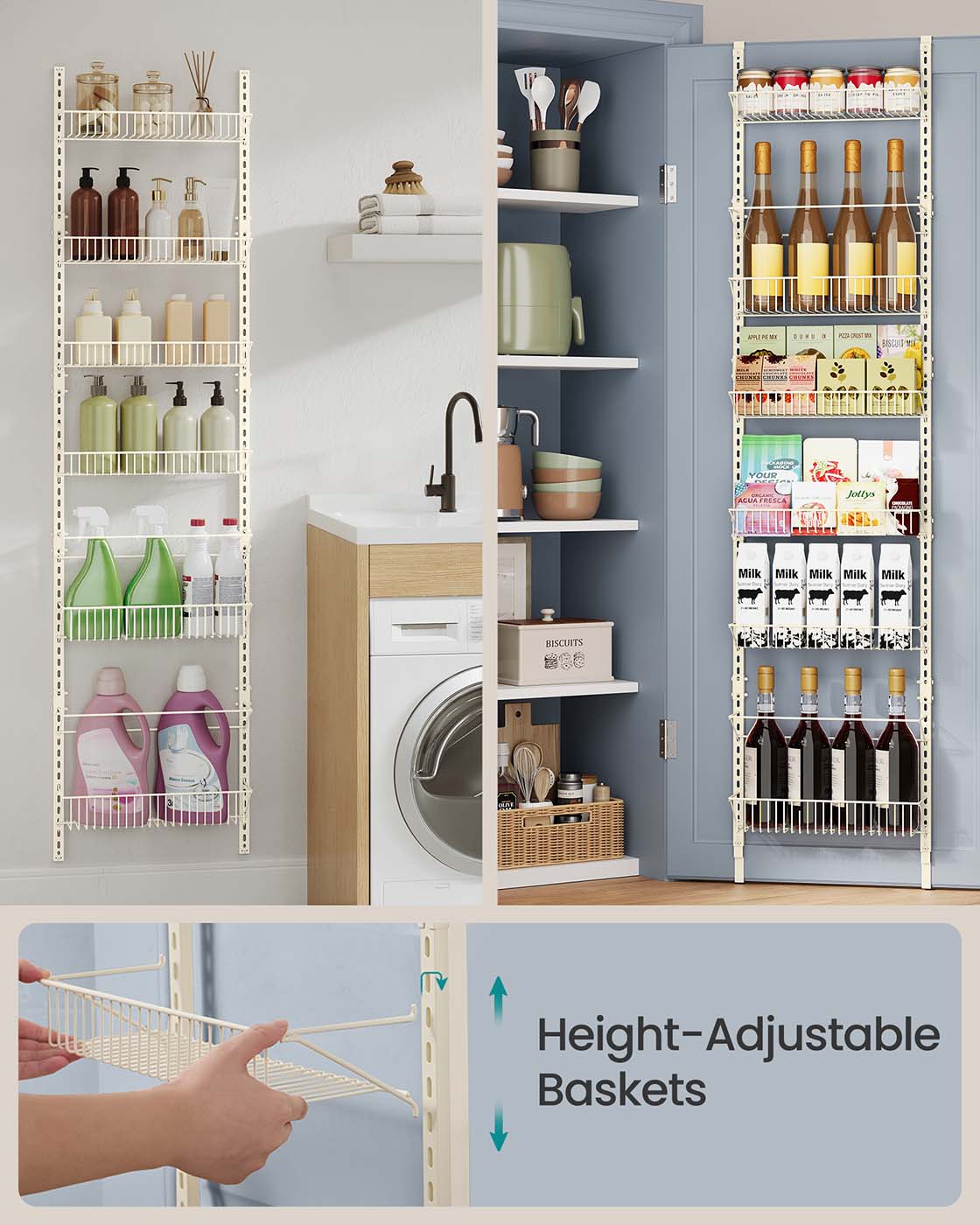 Wall-Mounted Spice Rack - Metal - Ink Black - Six Adjustable Baskets