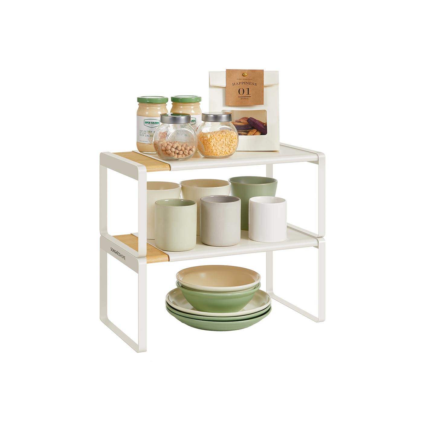 Spice Rack Set - Light Bamboo - Extendable Kitchen Organiser Shelves
