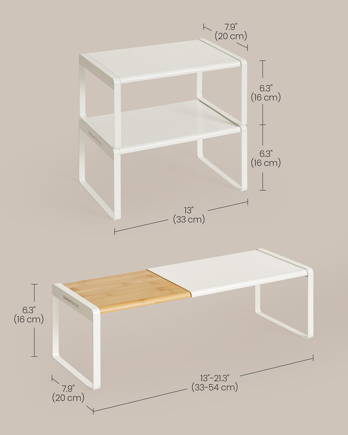 Spice Rack Set - Light Bamboo - Extendable Kitchen Organiser Shelves