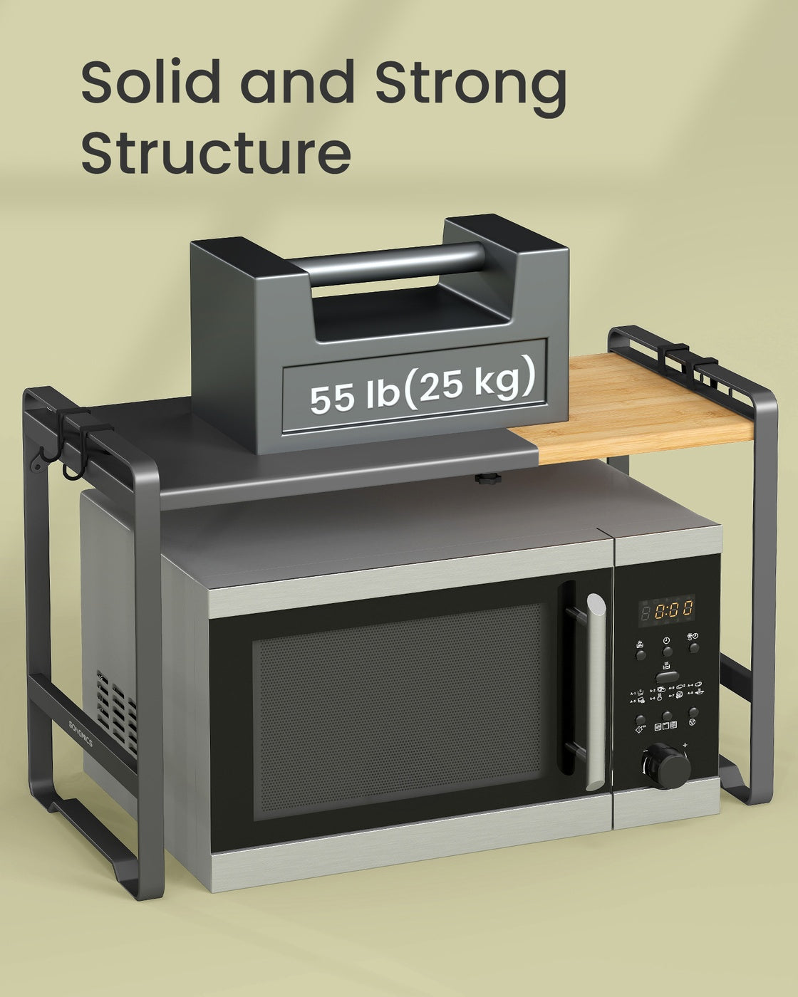 Expandable Microwave Shelf - 4 Hooks - Steel - Adjustable Width