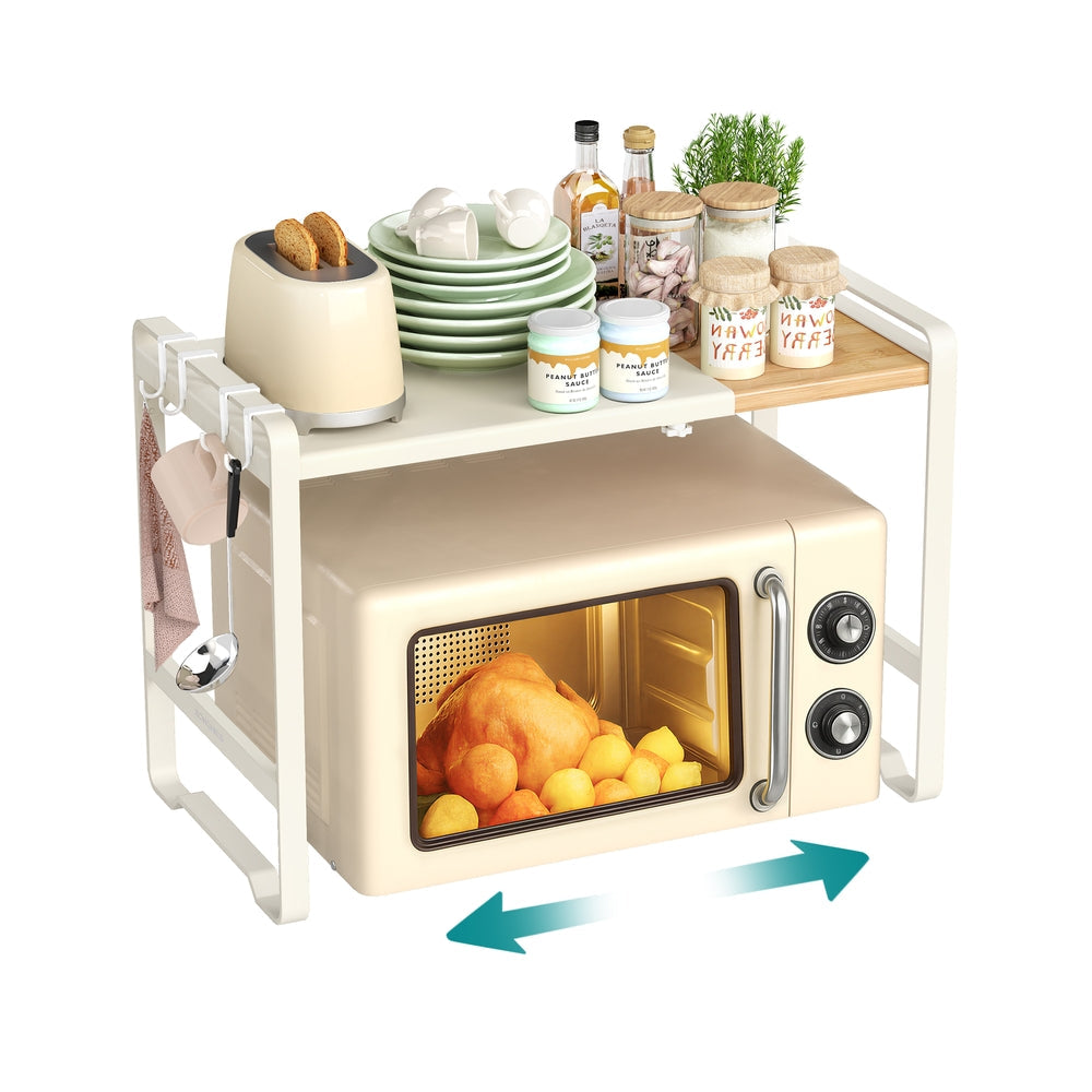Expandable Microwave Shelf - 4 Hooks - Steel - Adjustable Width