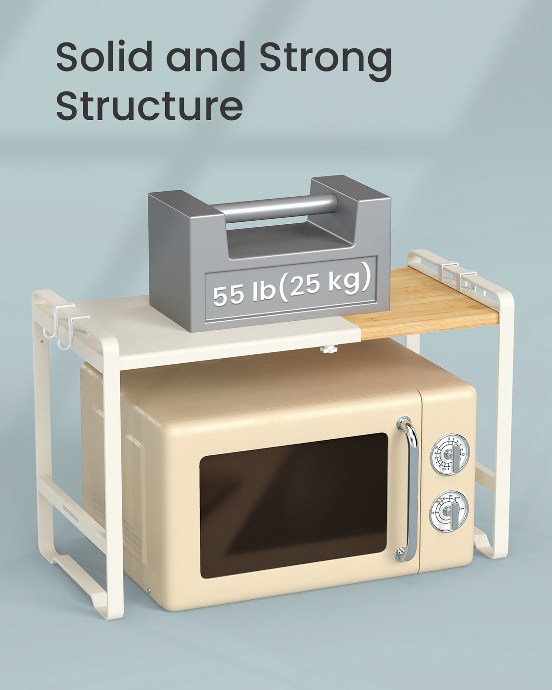 Expandable Microwave Shelf - 4 Hooks - Steel - Adjustable Width