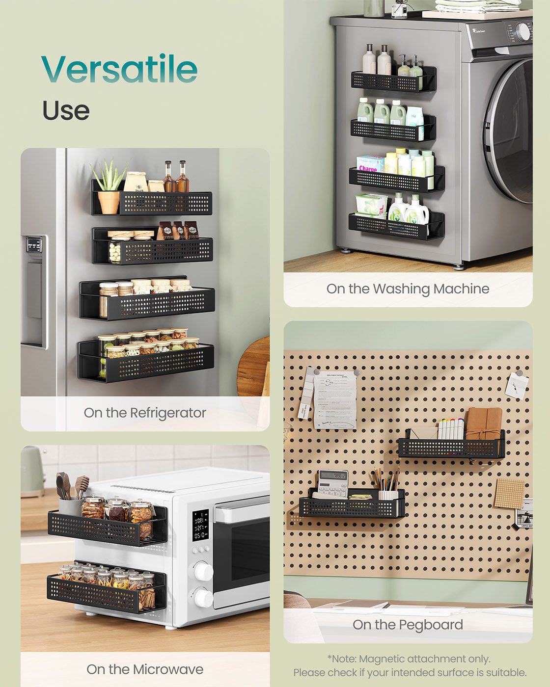 Magnetic Spice Rack Set - Metal - Ink Black - No Drilling Required
