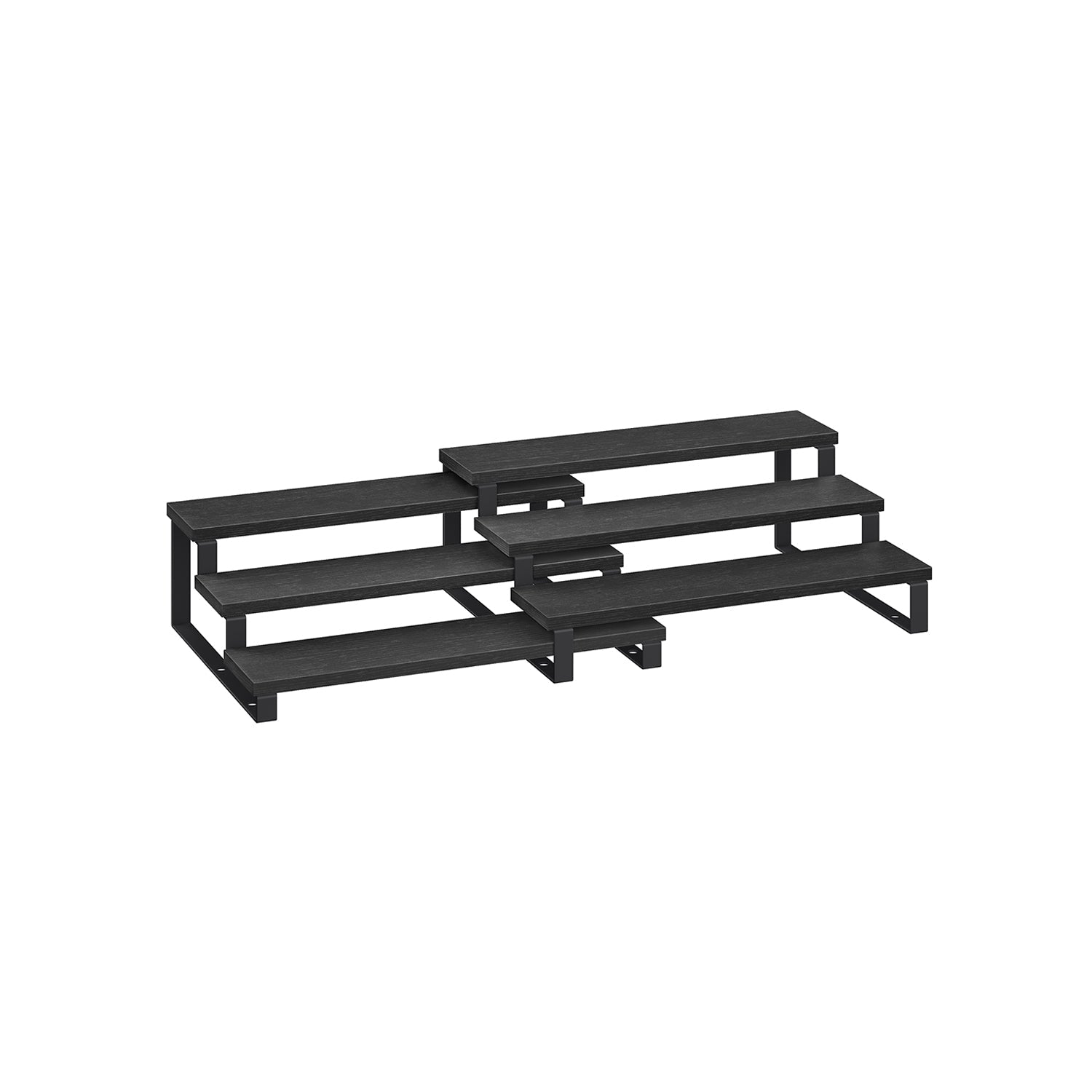 3-Tier Extendable Cabinet Shelf Organisers - Stackable Set of 2 - Engineered Wood - Black